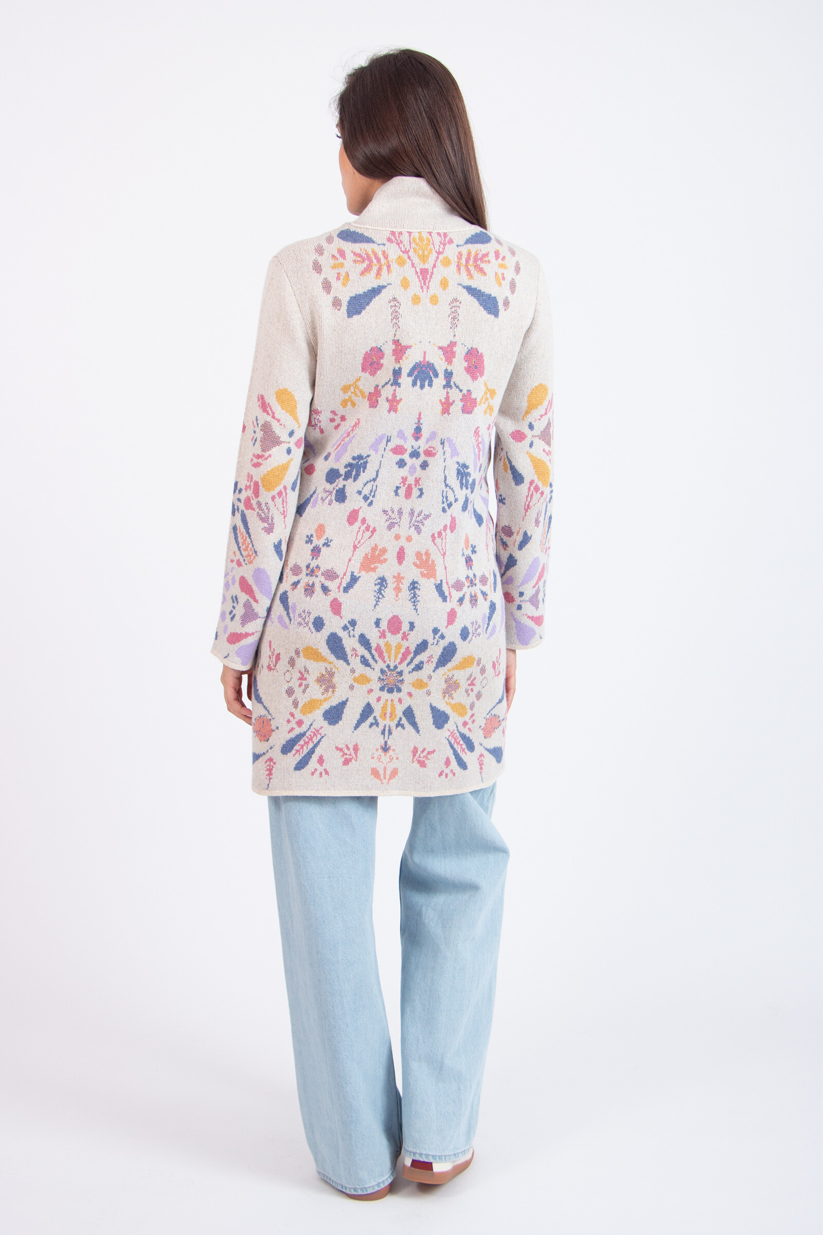 IVKO  Woman IVKO - Coatigan Plantopia Pattern Off-White | Luxe IVKO Wollen Vest met Bloemenpatroon