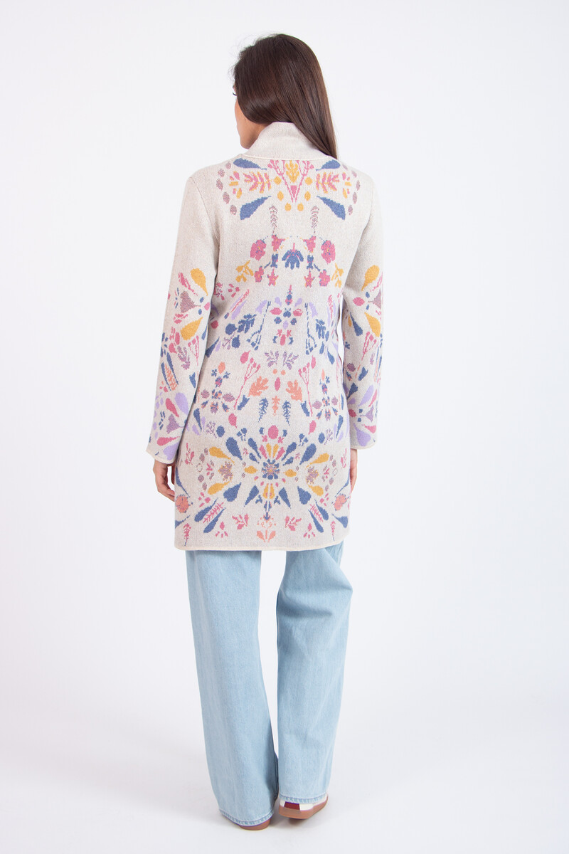 IVKO - Coatigan Plantopia Pattern Off-White | Luxe IVKO Wollen Vest met Bloemenpatroon