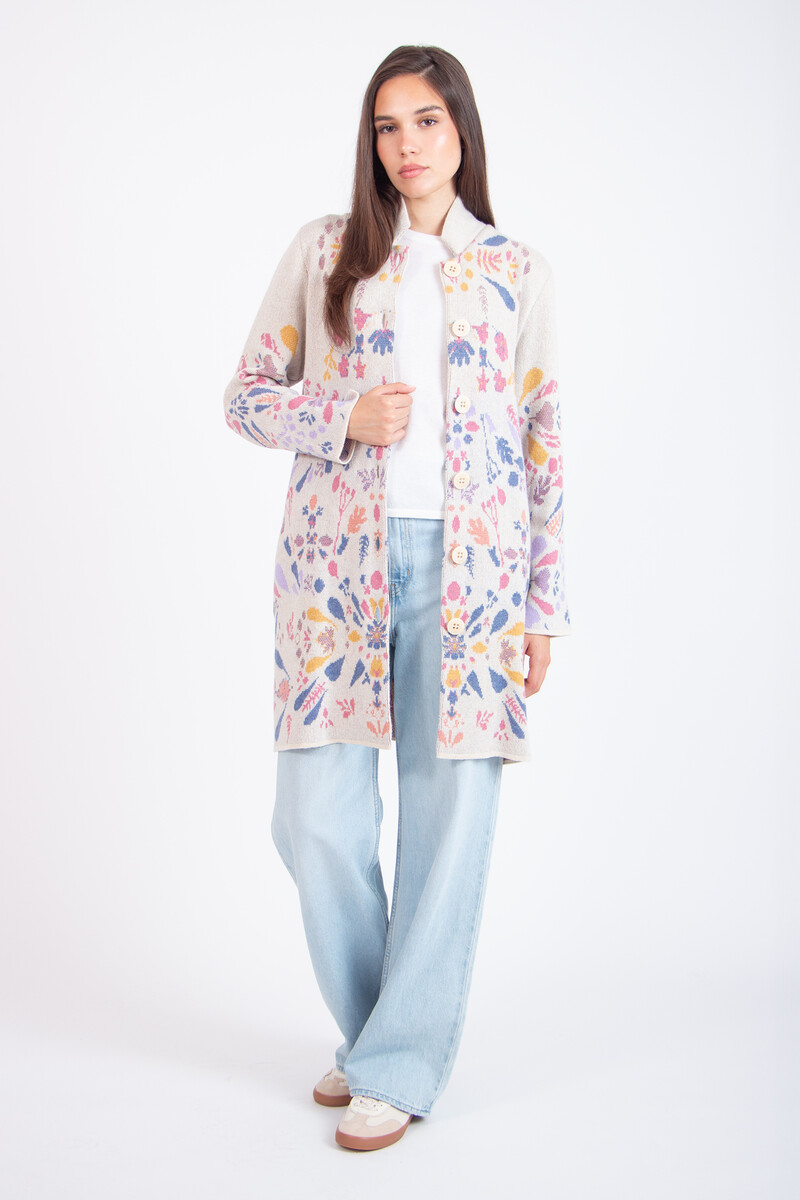 IVKO - Coatigan Plantopia Pattern Off-White | Luxe IVKO Wollen Vest met Bloemenpatroon