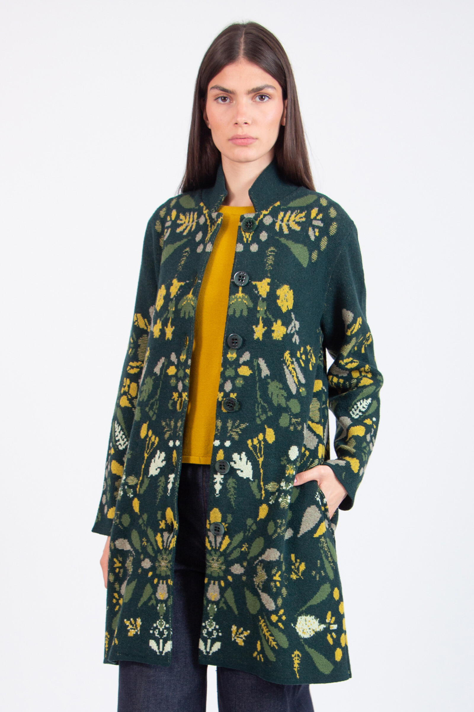 IVKO  Woman IVKO - Coatigan Plantopia Pattern Forest | Luxe IVKO Wollen Vest met Bloemenpatroon