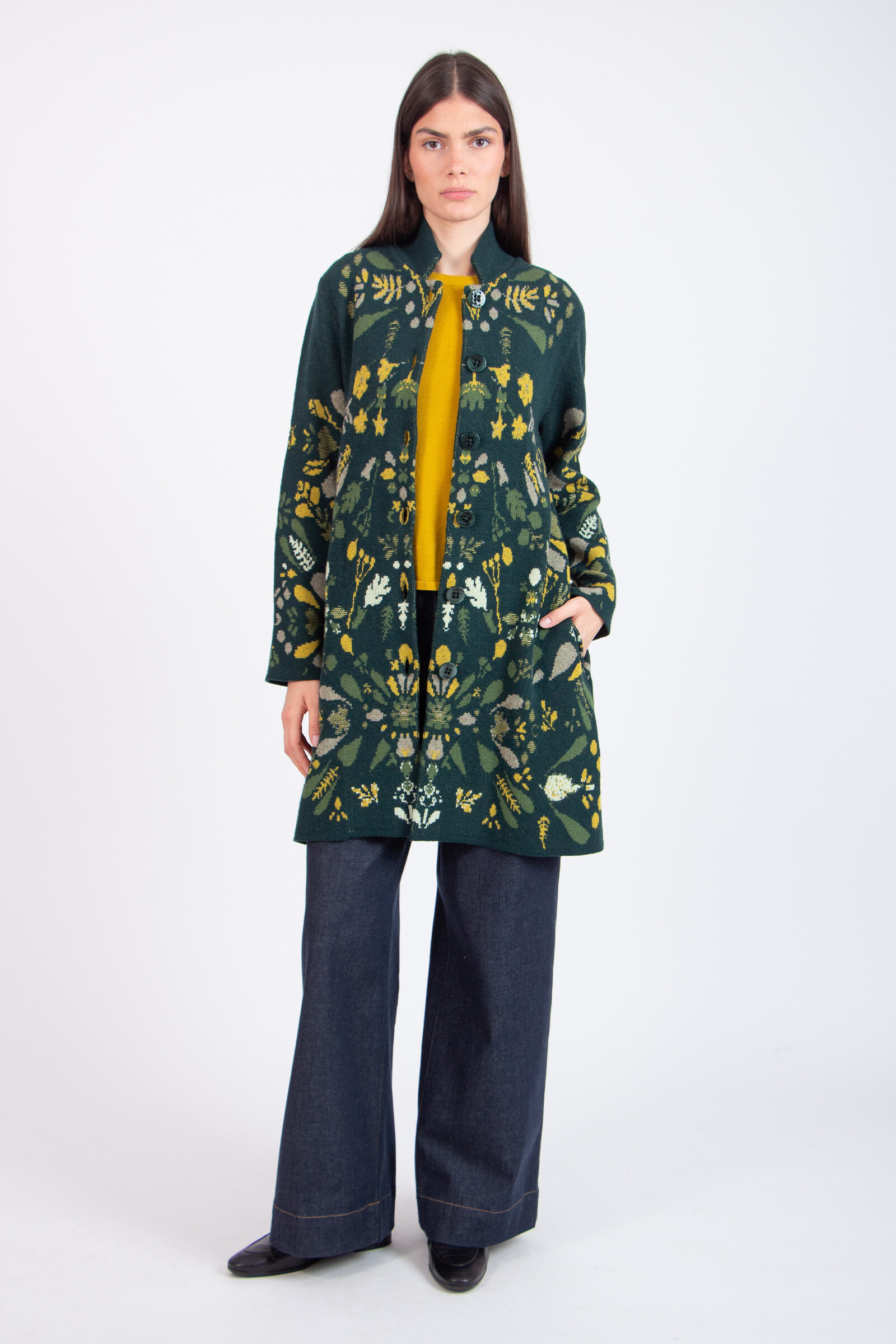 IVKO  Woman IVKO - Coatigan Plantopia Pattern Forest | Luxe IVKO Wollen Vest met Bloemenpatroon