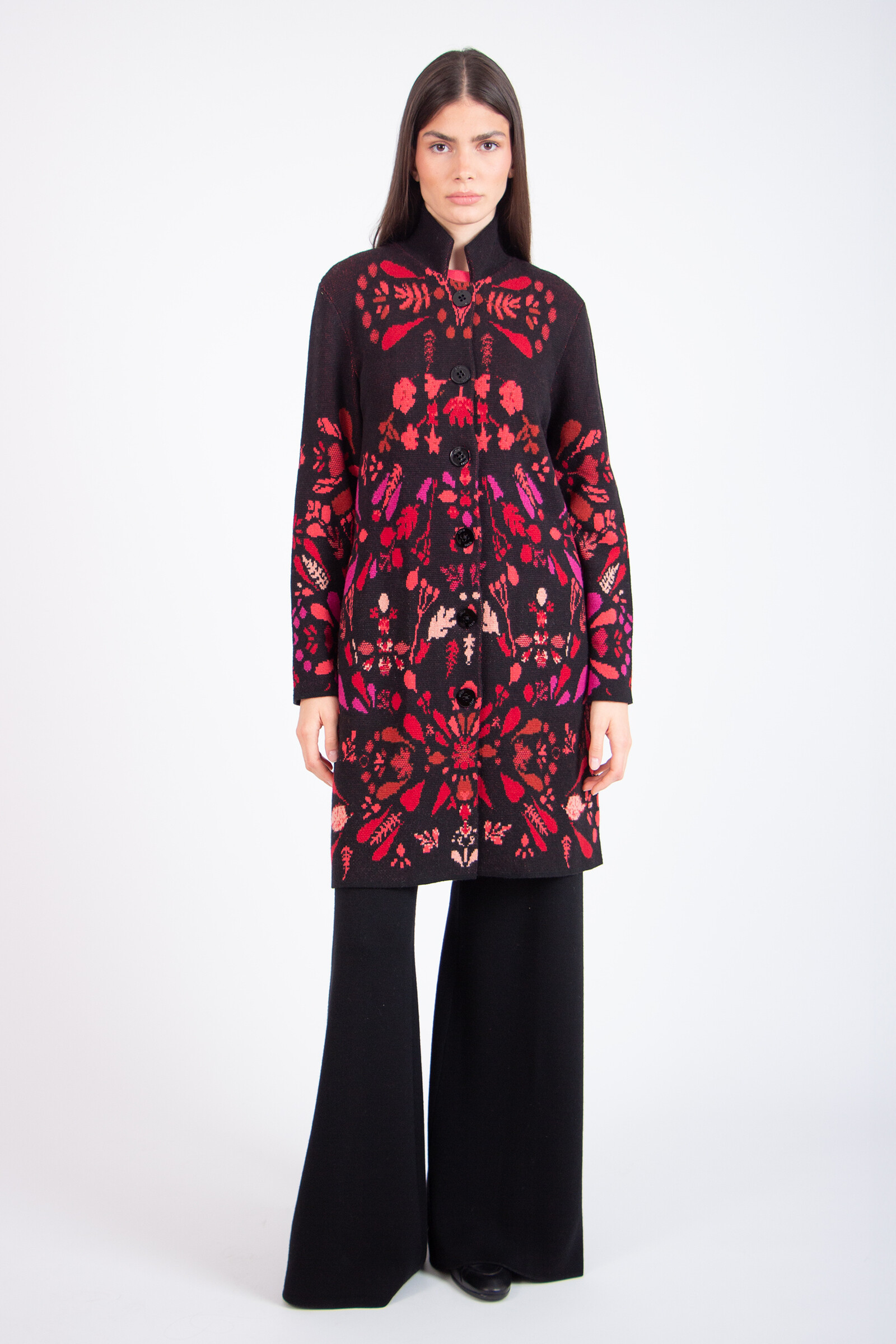 IVKO  Woman IVKO - Coatigan Plantopia Pattern Chocolate Black | Luxe IVKO Wollen Vest met Bloemenpatroon - Copy