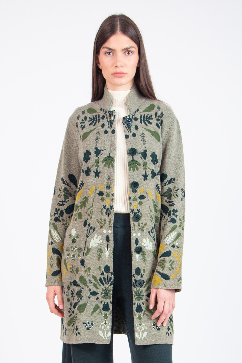 IVKO - Coatigan Plantopia Pattern Salvia| Luxe IVKO Wollen Vest met Bloemenpatroon