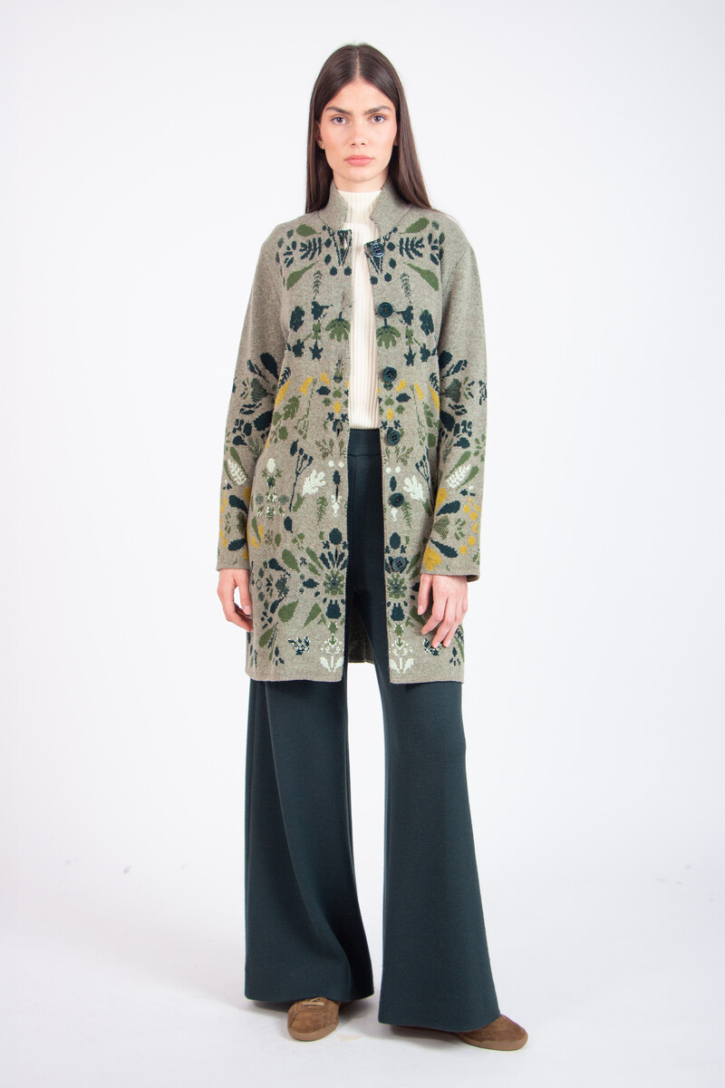 IVKO - Coatigan Plantopia Pattern Salvia| Luxe IVKO Wollen Vest met Bloemenpatroon