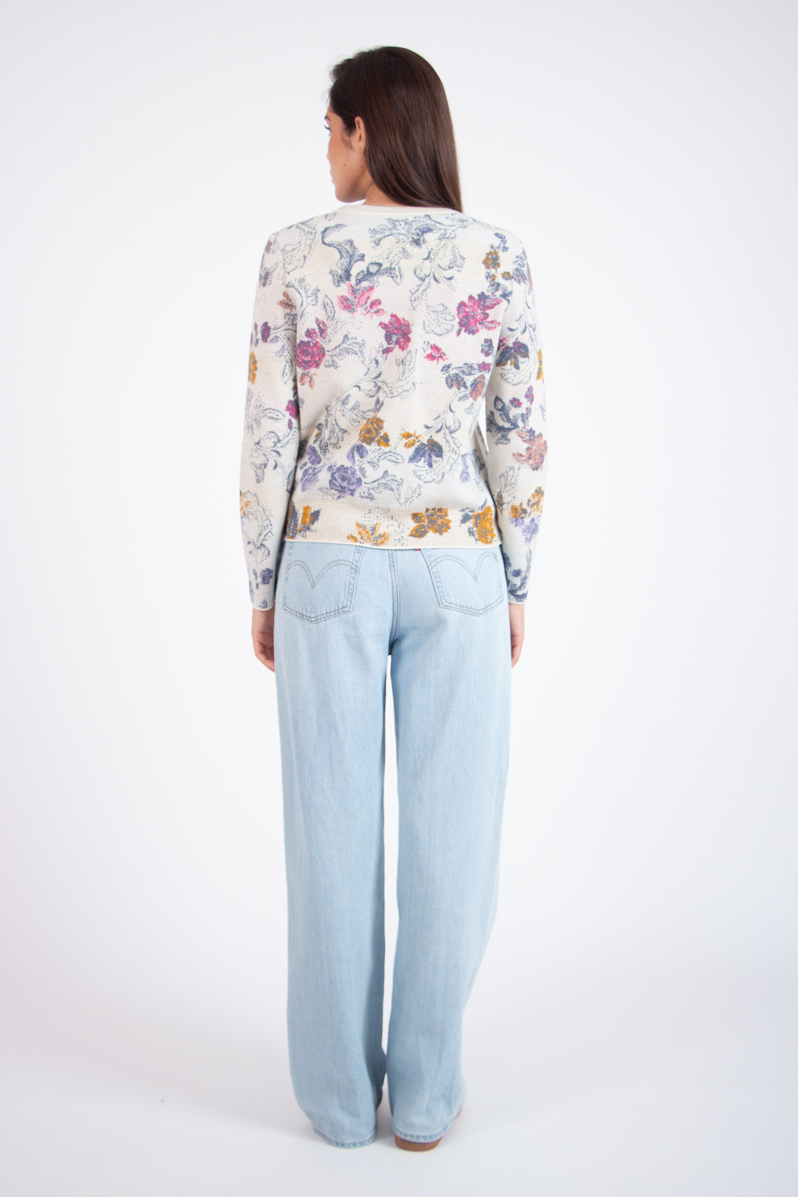 IVKO  Woman IVKO - Jacquard Cardigan Furnishing Florals Pattern Off-White | Romantisch IVKO Vest van Wol & Viscose