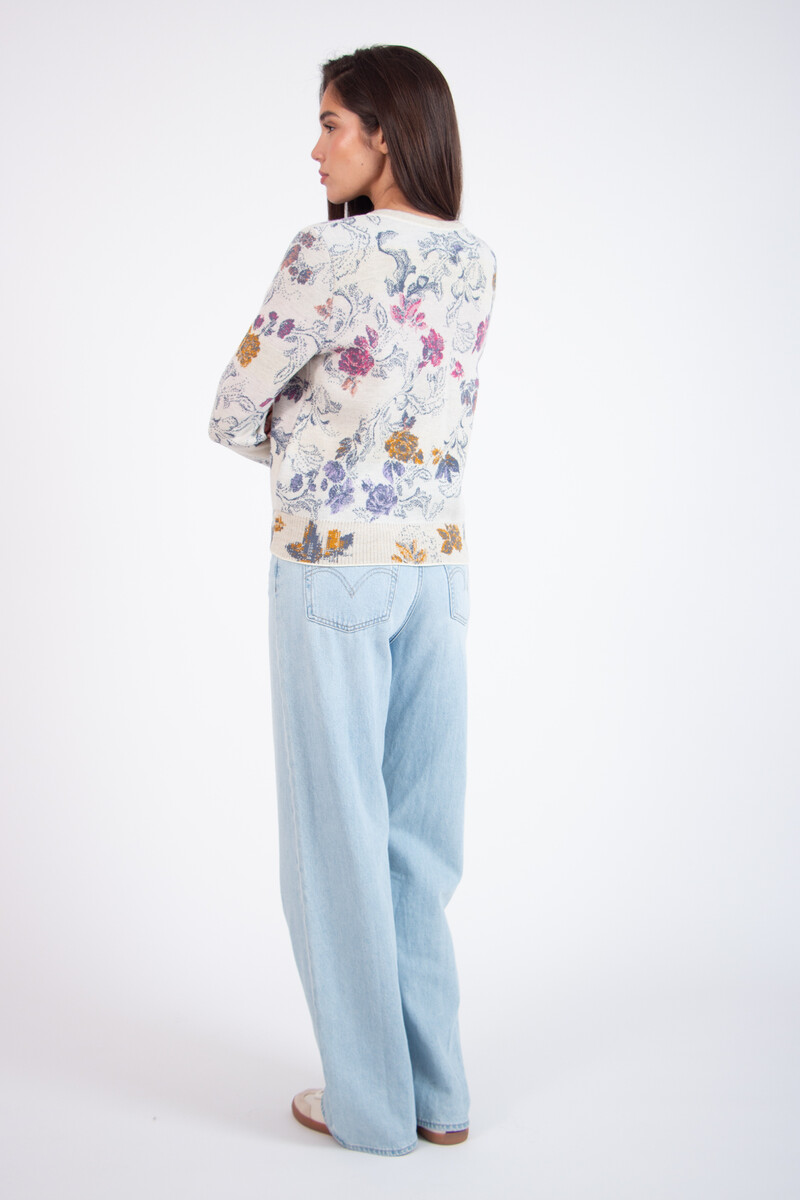 IVKO - Jacquard Cardigan Furnishing Florals Pattern Off-White | Romantisch IVKO Vest van Wol & Viscose