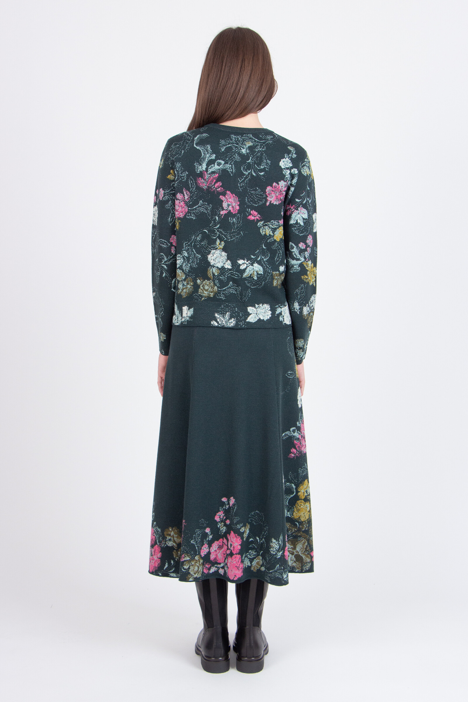 IVKO  Woman IVKO - Jacquard Cardigan Furnishing Florals Pattern  Forest | Betoverend IVKO Vest van Wol & Viscose