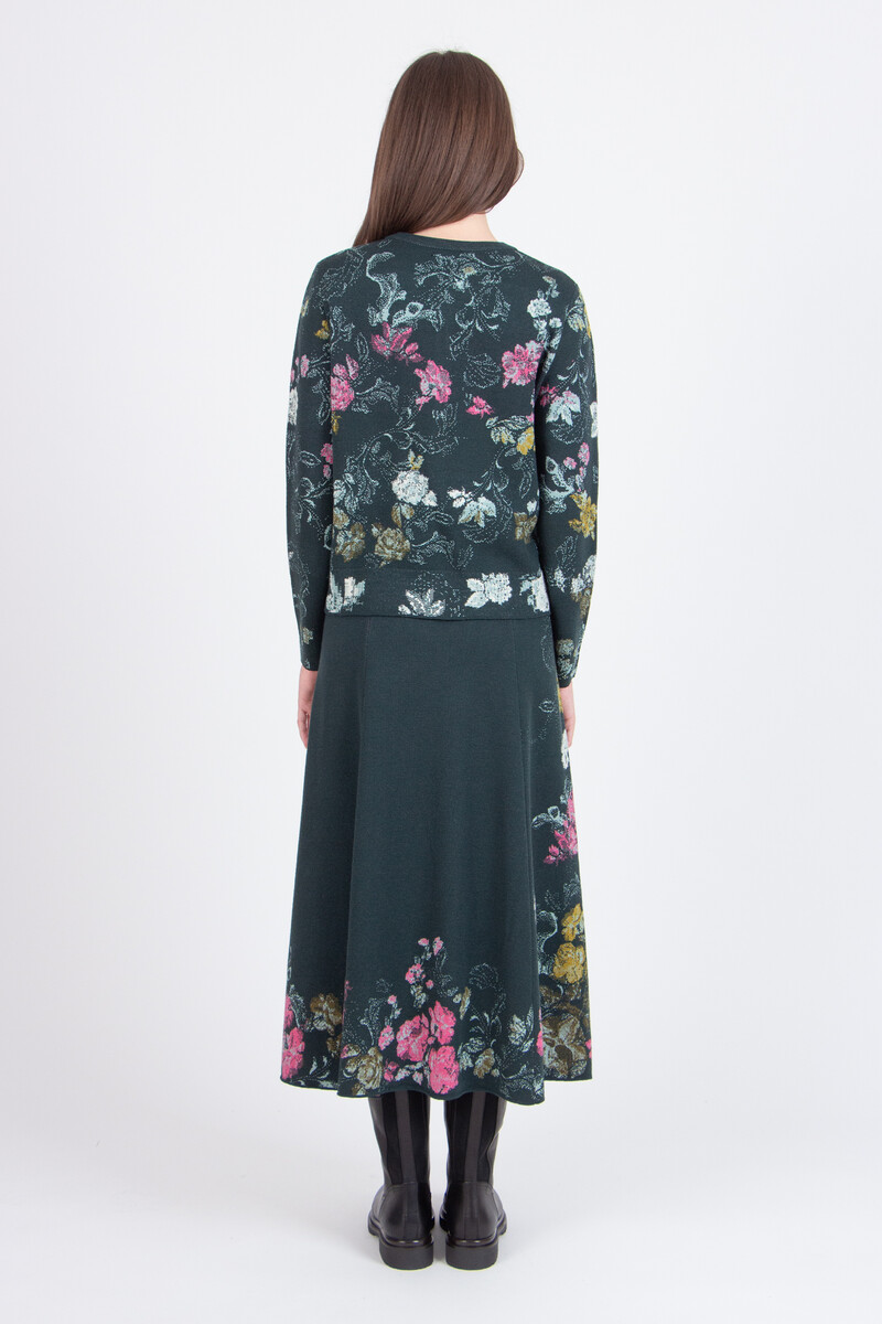 IVKO - Jacquard Cardigan Furnishing Florals Pattern  Forest | Betoverend IVKO Vest van Wol & Viscose