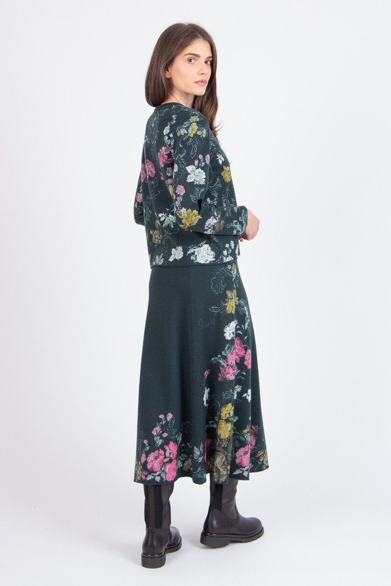 IVKO - Jacquard Cardigan Furnishing Florals Pattern  Forest | Betoverend IVKO Vest van Wol & Viscose