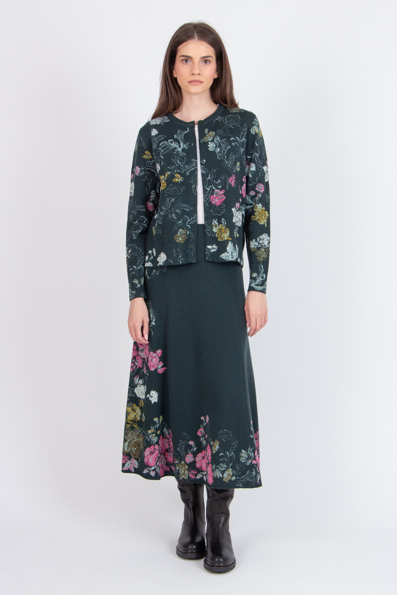 IVKO - Jacquard Cardigan Furnishing Florals Pattern  Forest | Betoverend IVKO Vest van Wol & Viscose