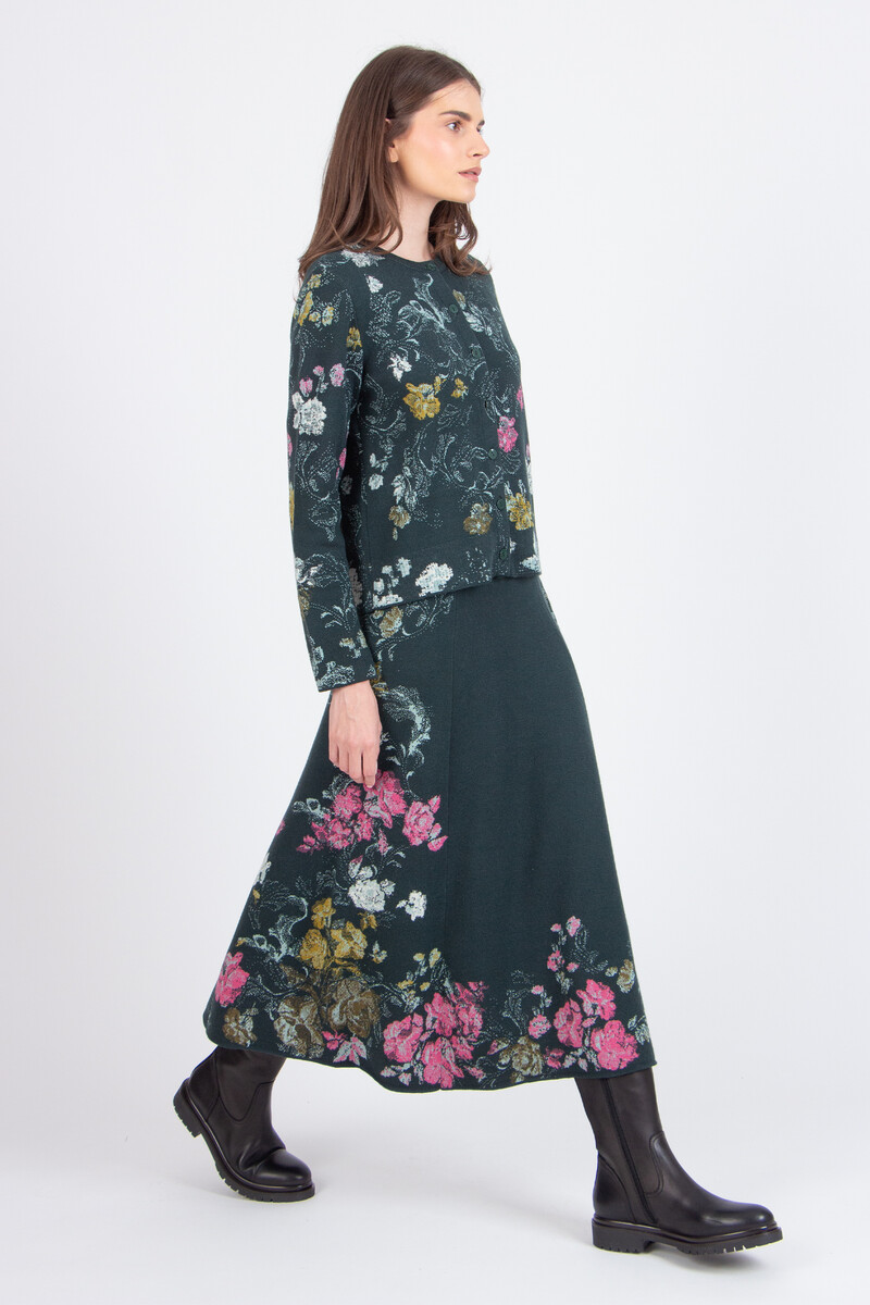 IVKO - Jacquard Cardigan Furnishing Florals Pattern  Forest | Betoverend IVKO Vest van Wol & Viscose