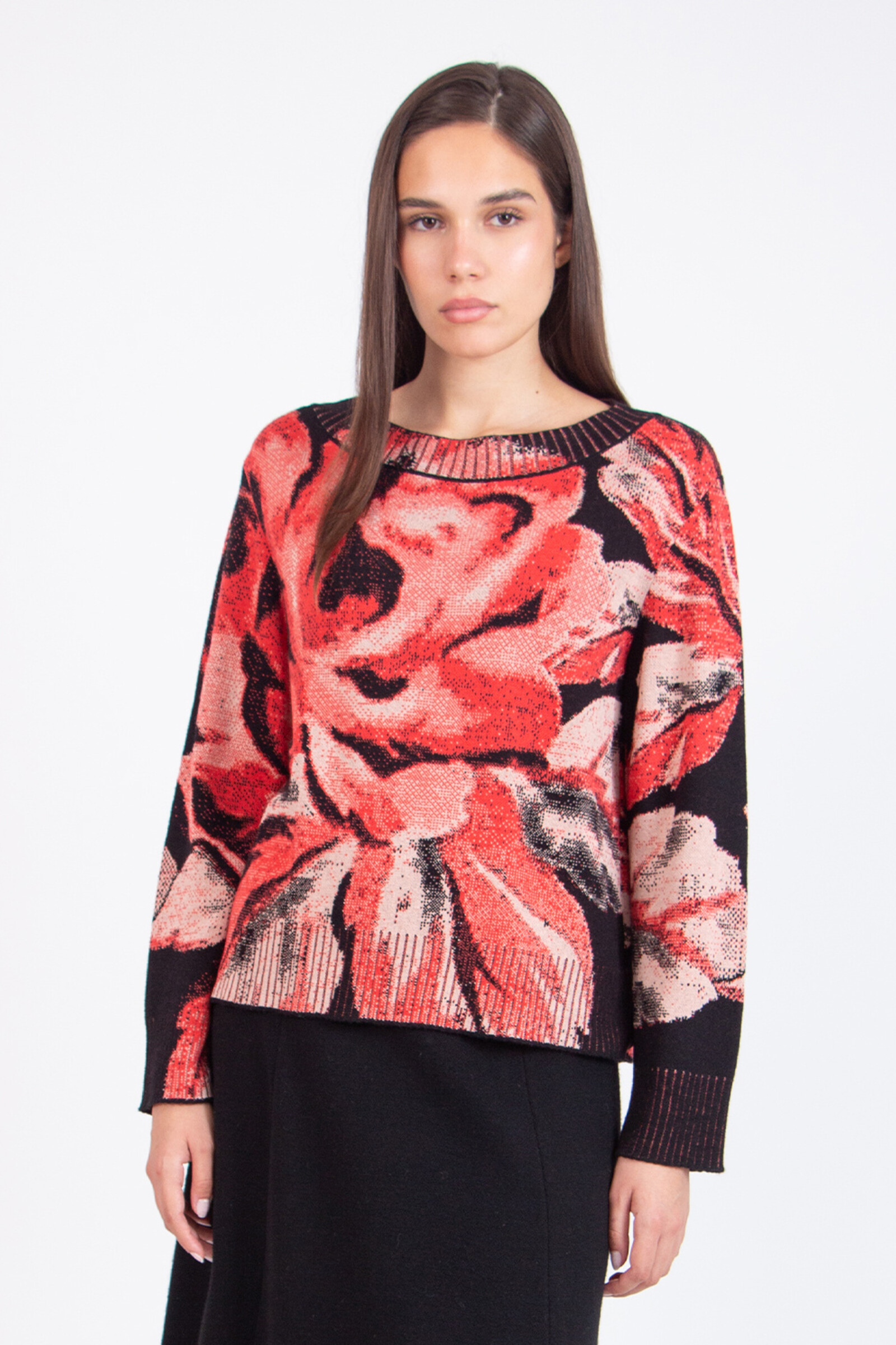 IVKO  Woman IVKO - O-Neck Pullover Furnishing Florals Pattern Chocolate Black | Adembenemende IVKO Trui met Bloemenpatroon