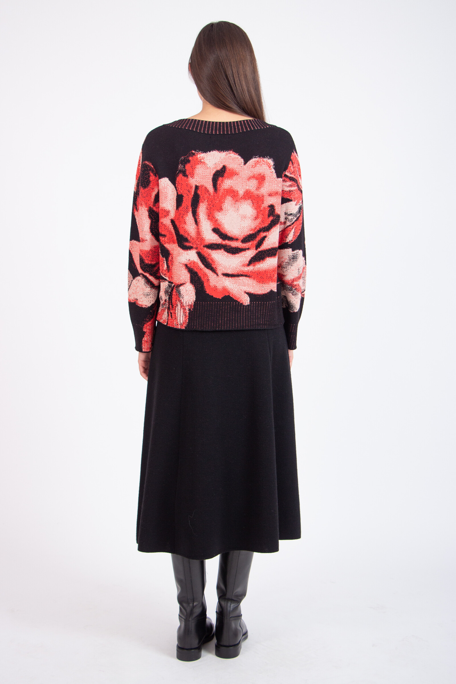 IVKO  Woman IVKO - O-Neck Pullover Furnishing Florals Pattern Chocolate Black | Adembenemende IVKO Trui met Bloemenpatroon