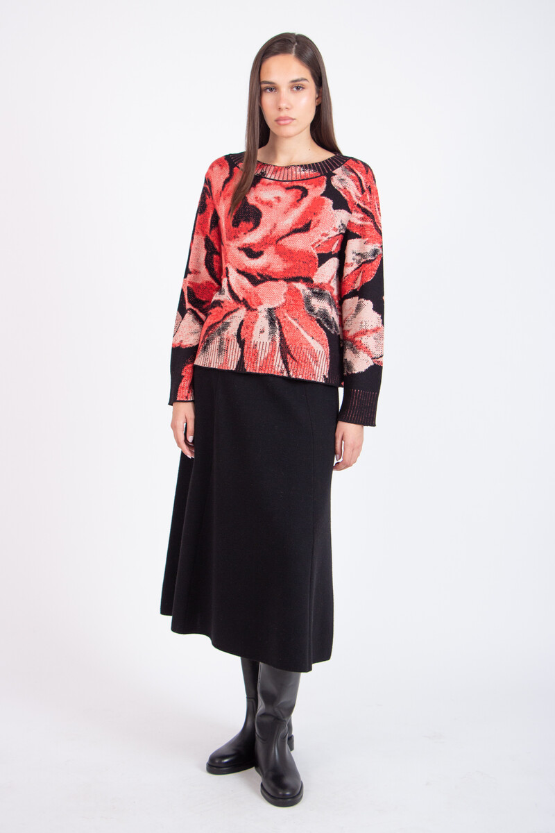 IVKO - O-Neck Pullover Furnishing Florals Pattern Chocolate Black | Adembenemende IVKO Trui met Bloemenpatroon