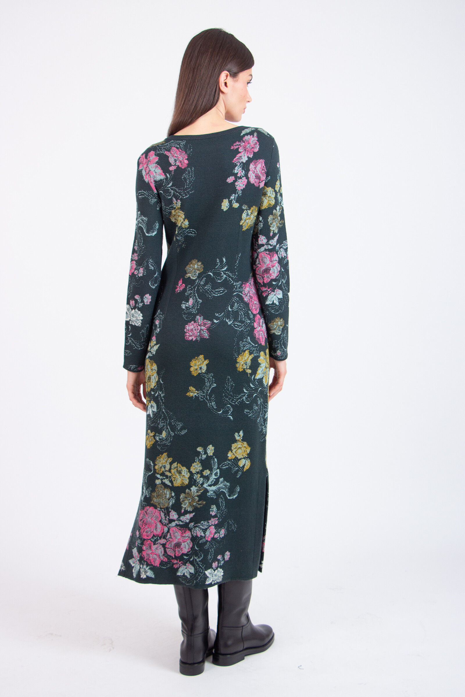 IVKO  Woman IVKO - Jacquard Dress Furnishing Florals Pattern Forest | Stijlvolle IVKO Jurk van Wol