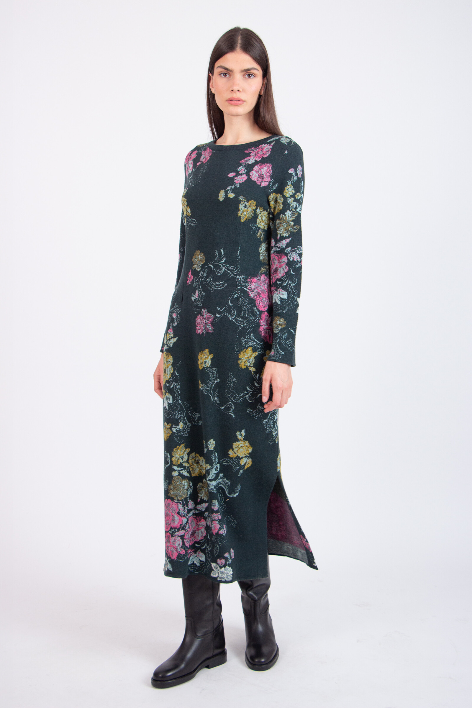 IVKO  Woman IVKO - Jacquard Dress Furnishing Florals Pattern Forest | Stijlvolle IVKO Jurk van Wol