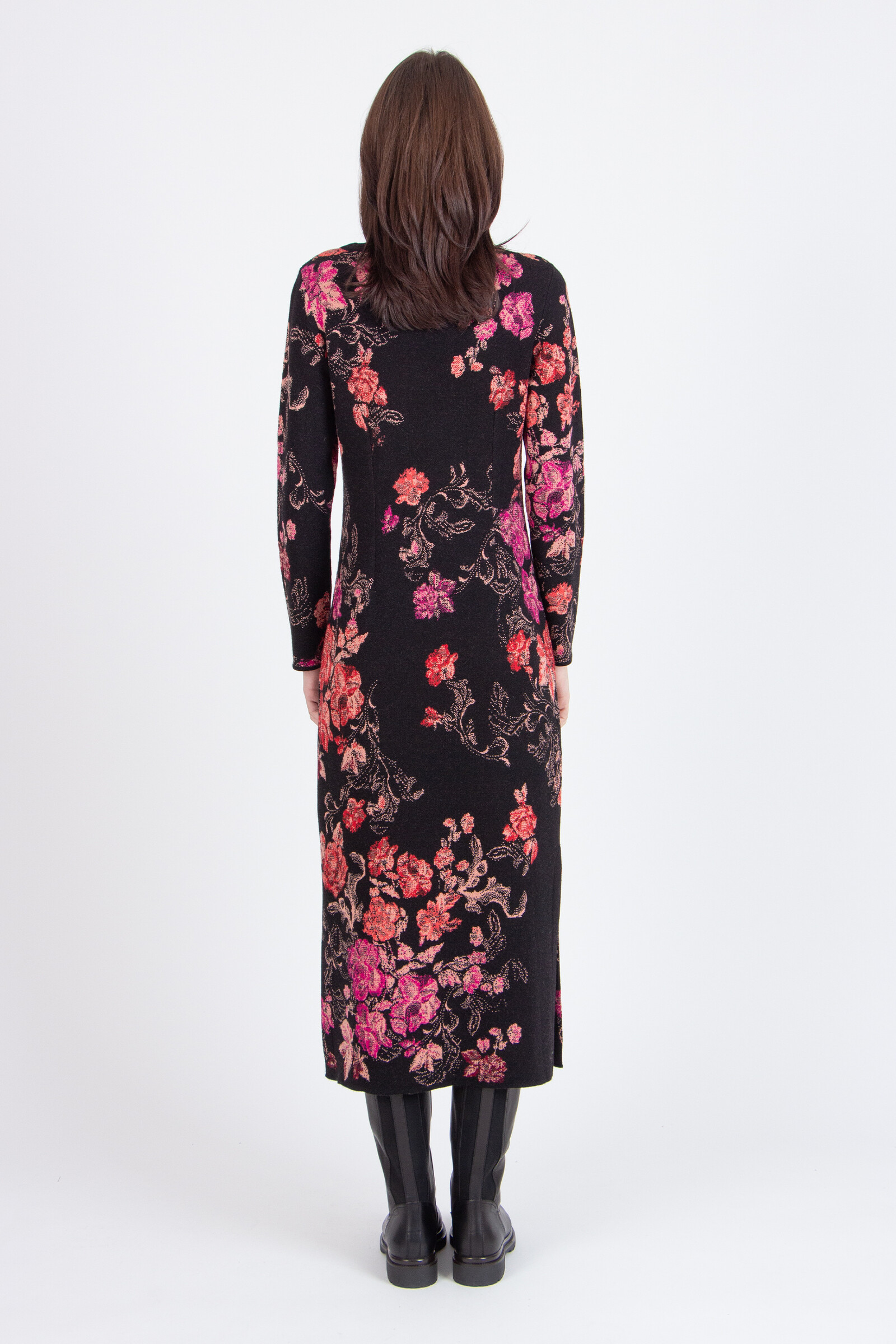 IVKO  Woman IVKO - Jacquard Dress Furnishing Florals Pattern Chocolate Black | Stijlvolle IVKO Jurk van Wol