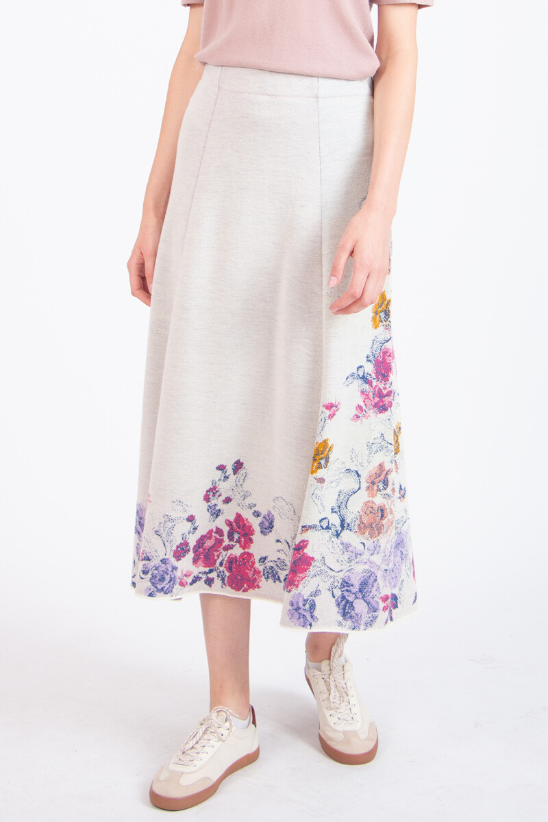 IVKO - Midi Skirt Furnishing Florals Pattern Off-White | Jupe Charmante en Laine et Viscose