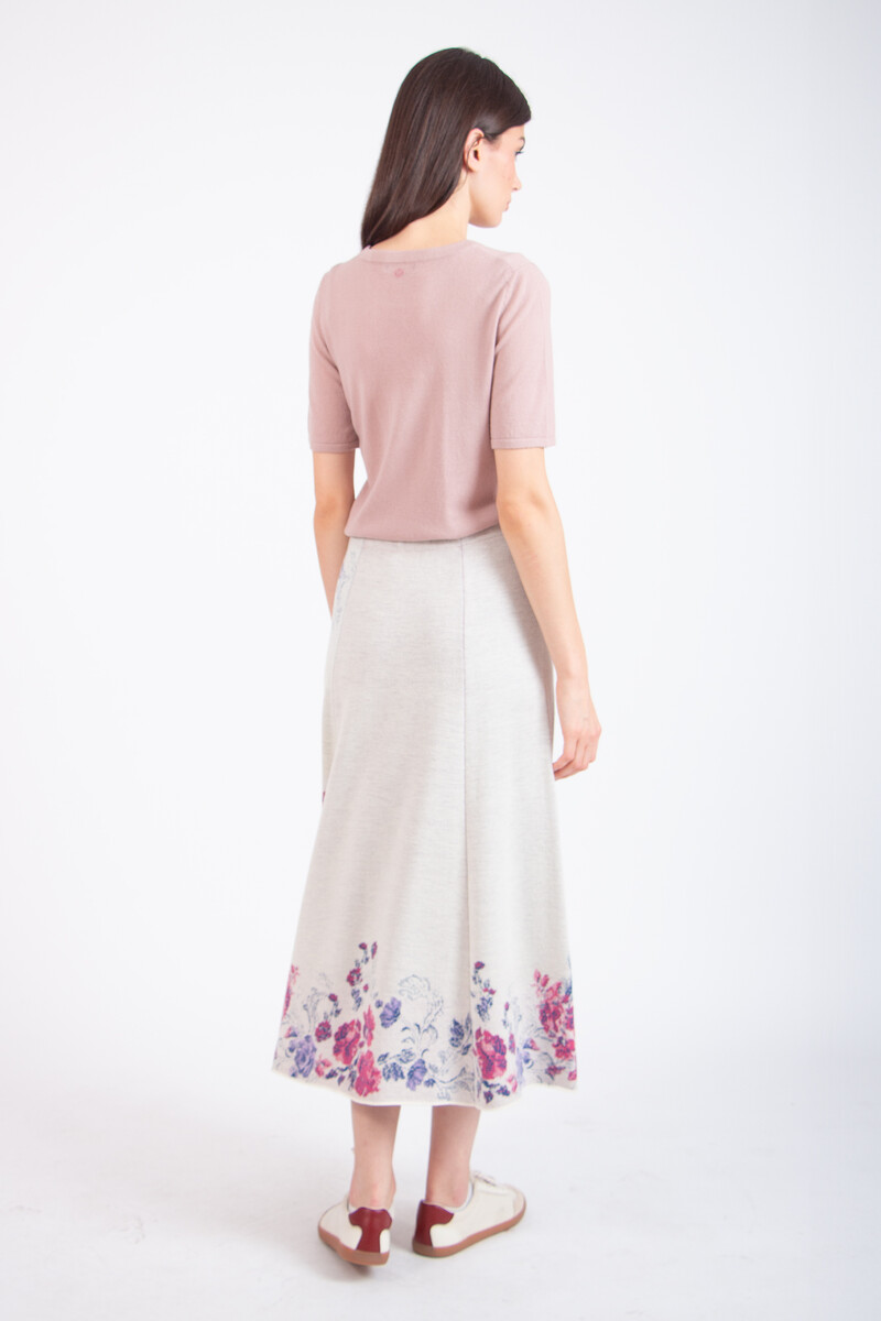 IVKO - Midi Skirt Furnishing Florals Pattern Off-White | Charmante Rok van Wol en Viscose