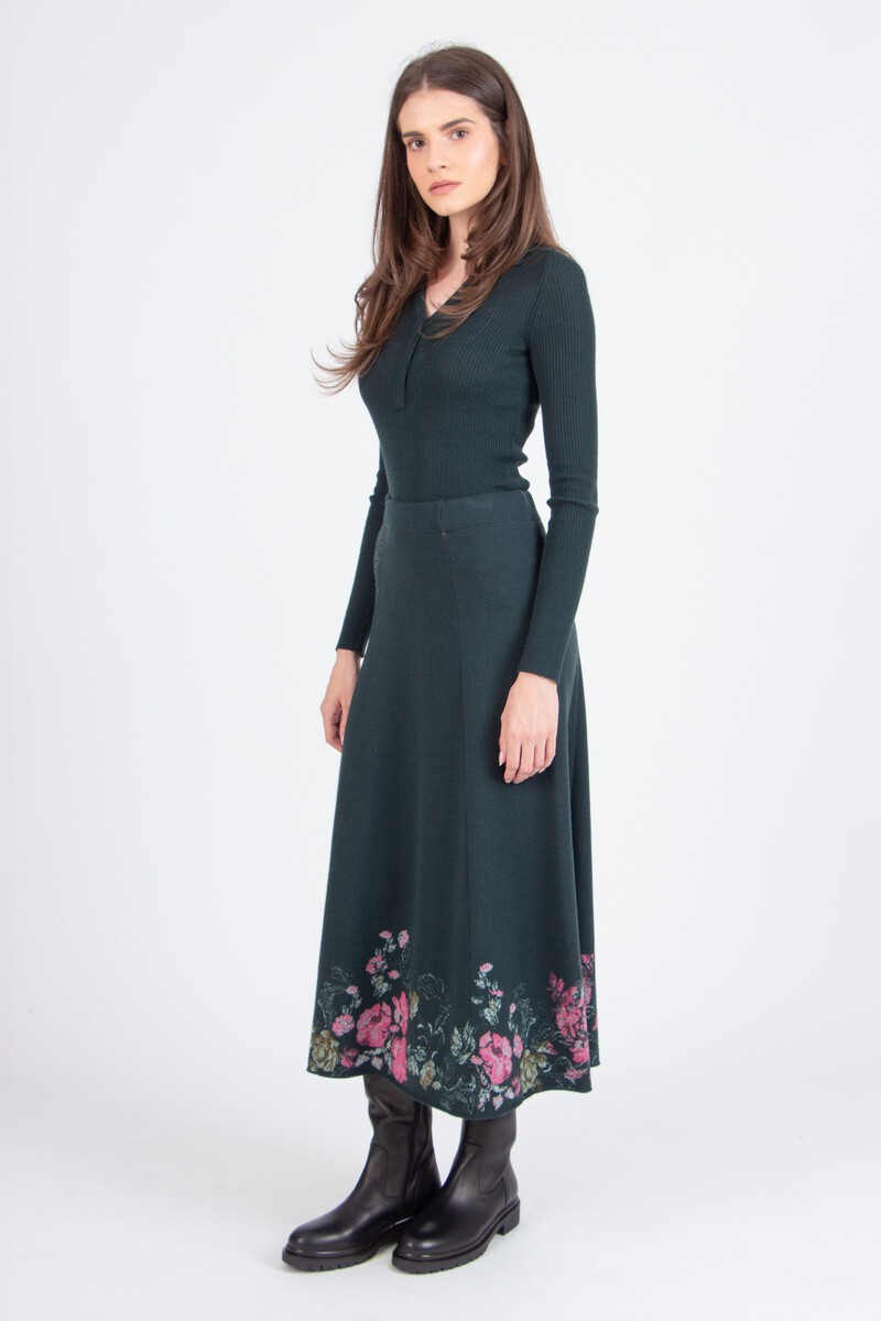 IVKO - Midi Skirt Furnishing Florals Pattern Forest | Verleidelijke Rok van Wol en Viscose