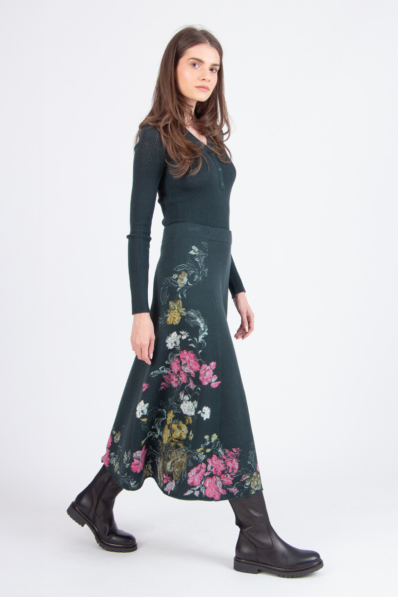IVKO - Midi Skirt Furnishing Florals Pattern Forest | Verleidelijke Rok van Wol en Viscose