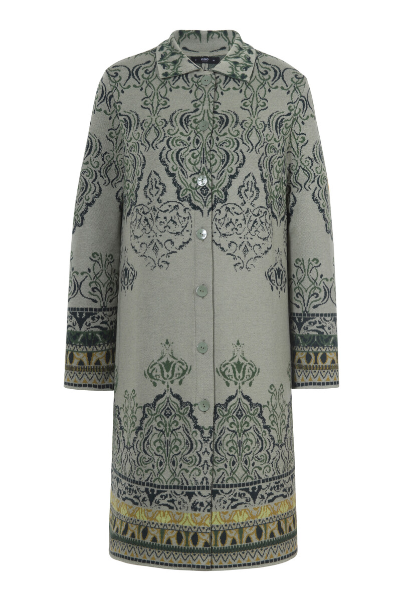 IVKO - Jacquard Coatigan Ornament Pattern Salvia | IVKO Vest van 100% Wol met Kraag