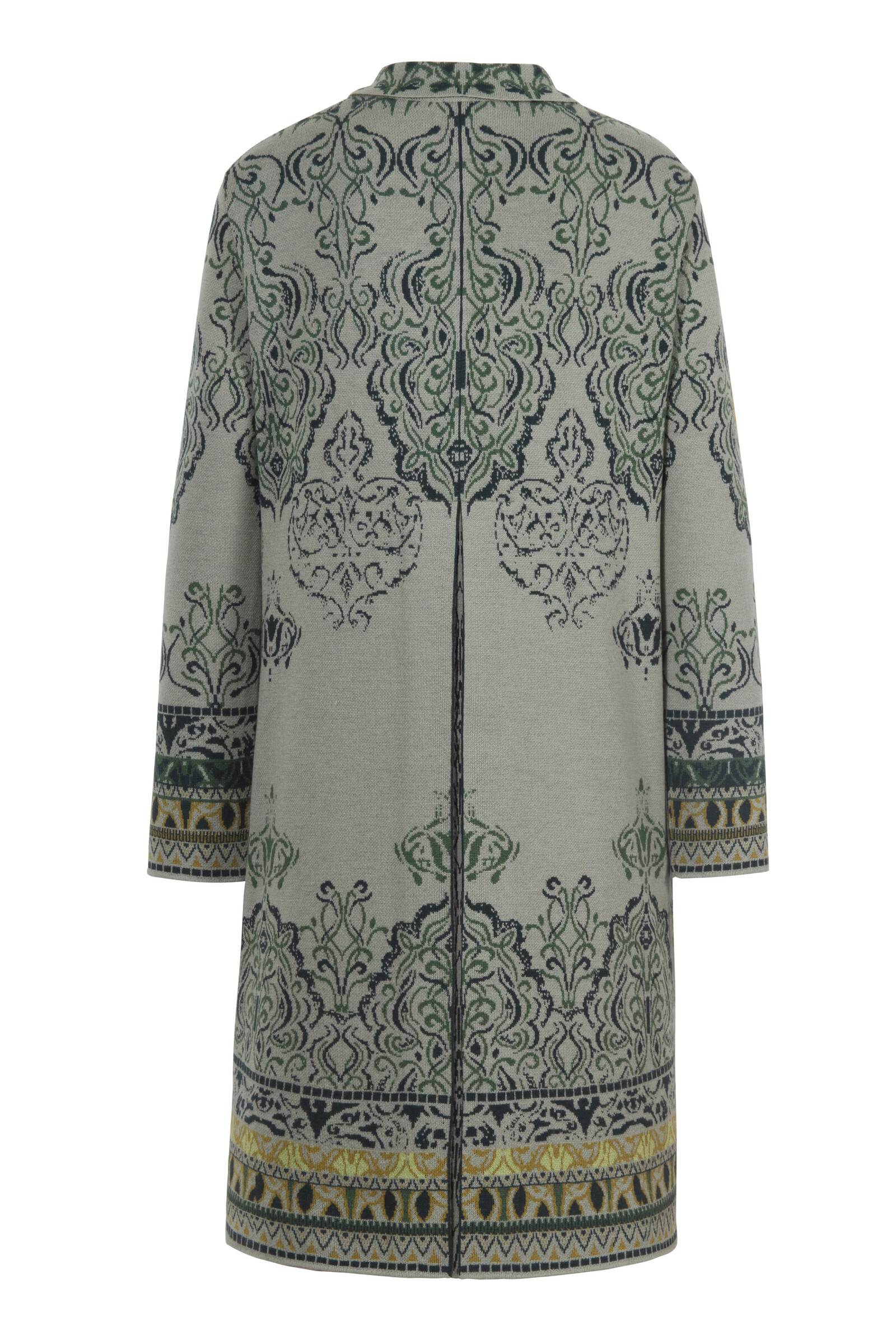 IVKO  Woman IVKO - Jacquard Coatigan Ornament Pattern Salvia | IVKO Vest van 100% Wol met Kraag