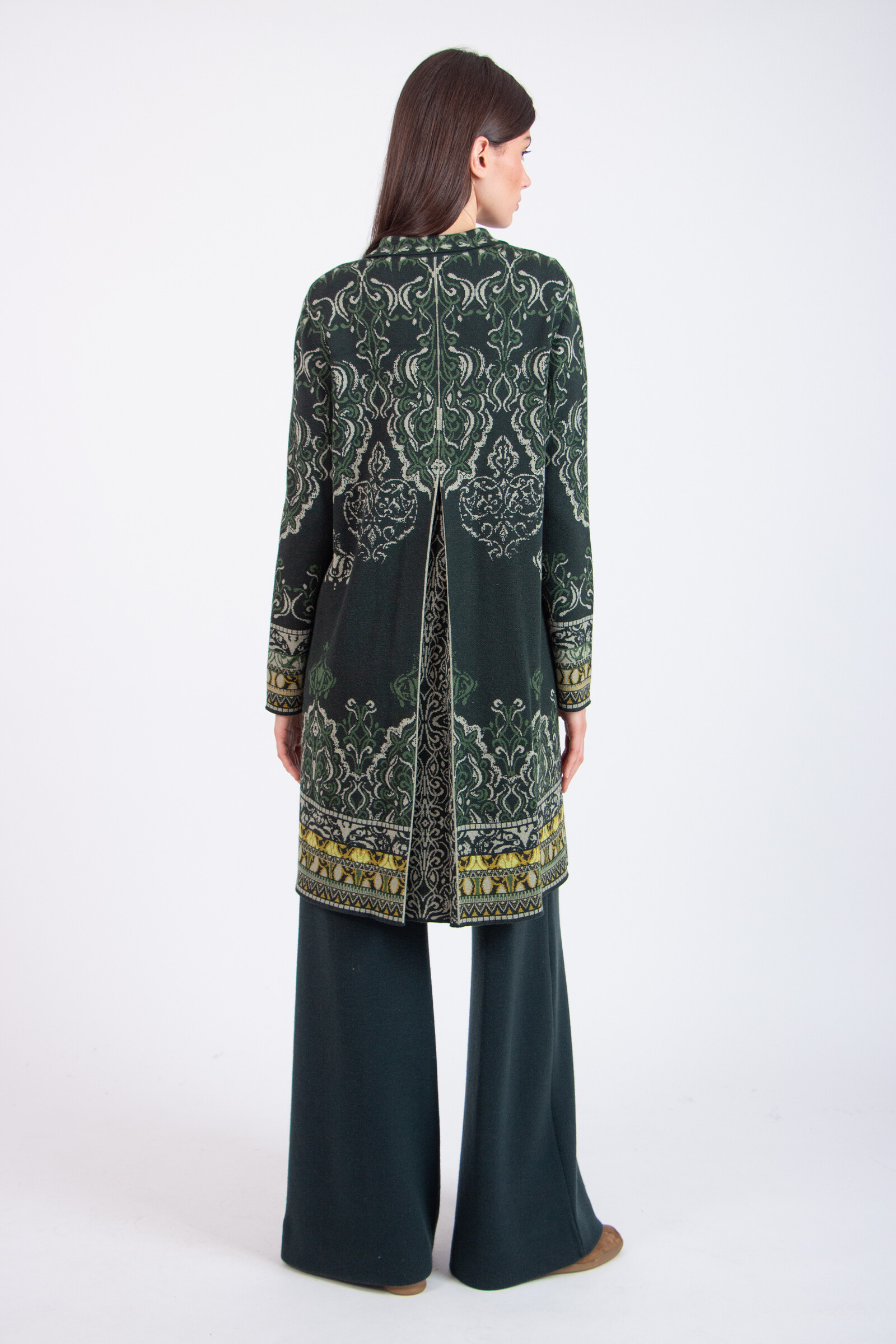 IVKO  Woman IVKO - Jacquard Coatigan Ornament Pattern Forest | IVKO Vest van 100% Wol met Kraag