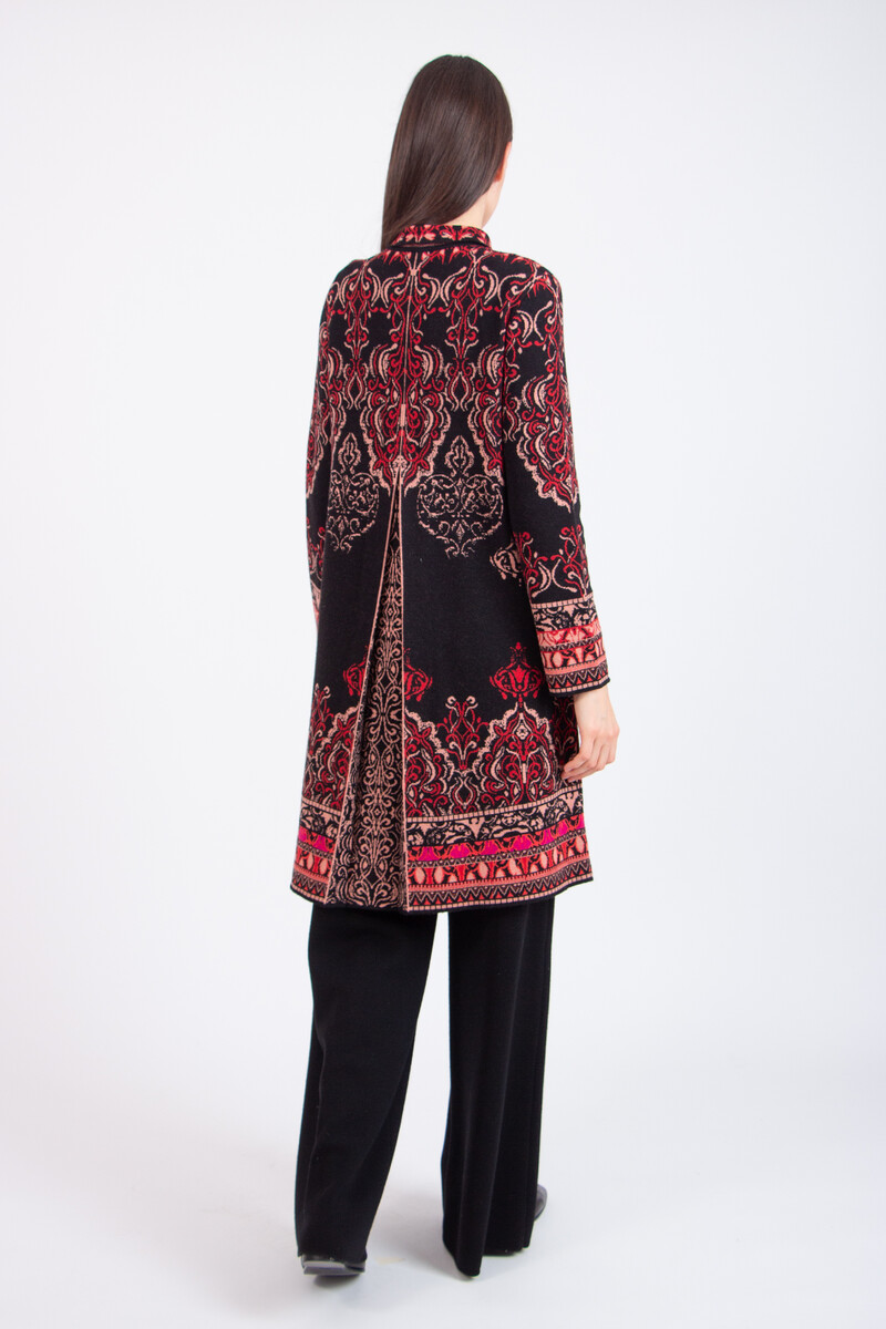 IVKO - Jacquard Coatigan Ornament Pattern Chocolate Black | IVKO Vest van 100% Wol met Kraag