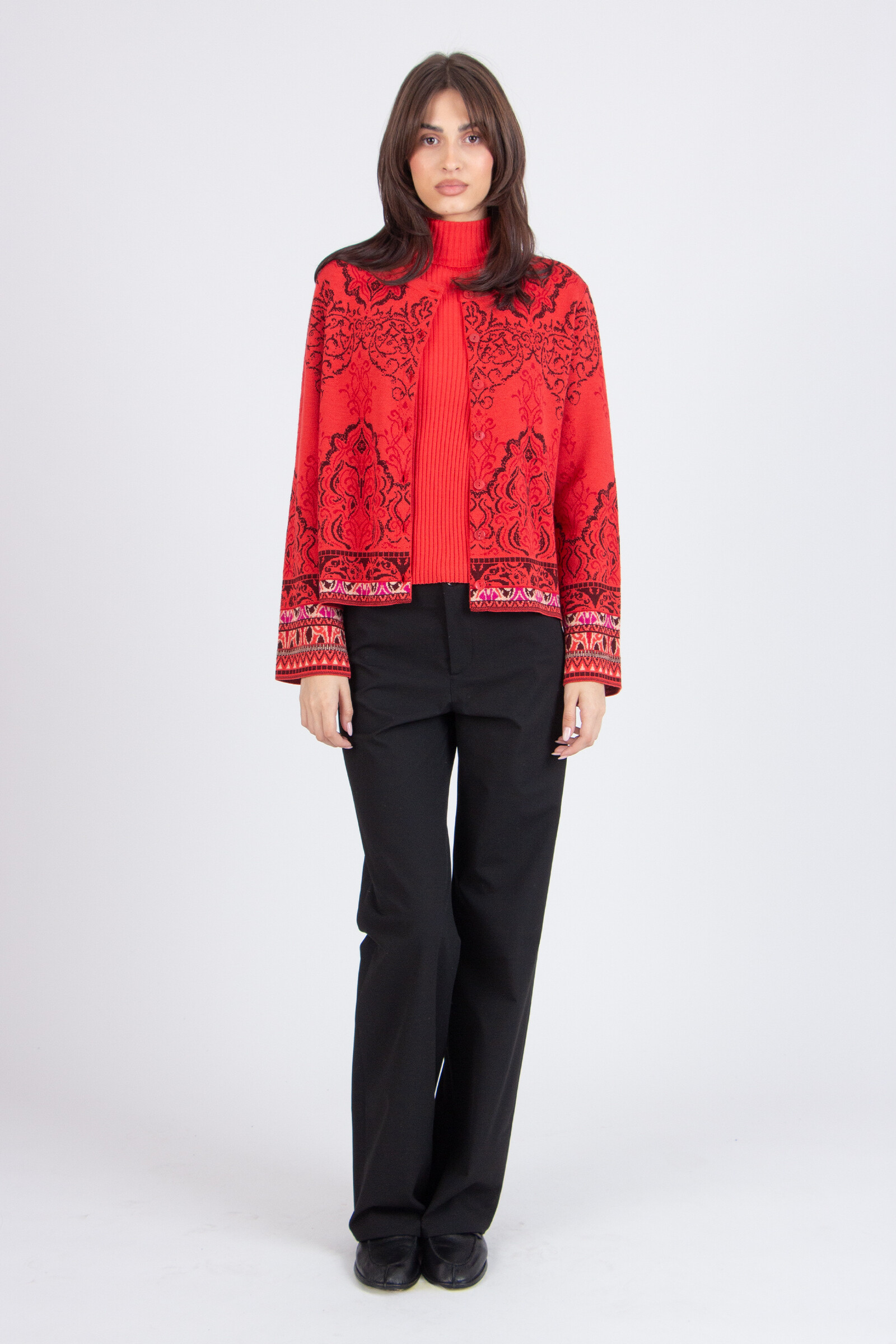 IVKO  Woman IVKO - Cardigan Ornament Pattern Coral | Gilet IVKO Festif en Laine à Ornements