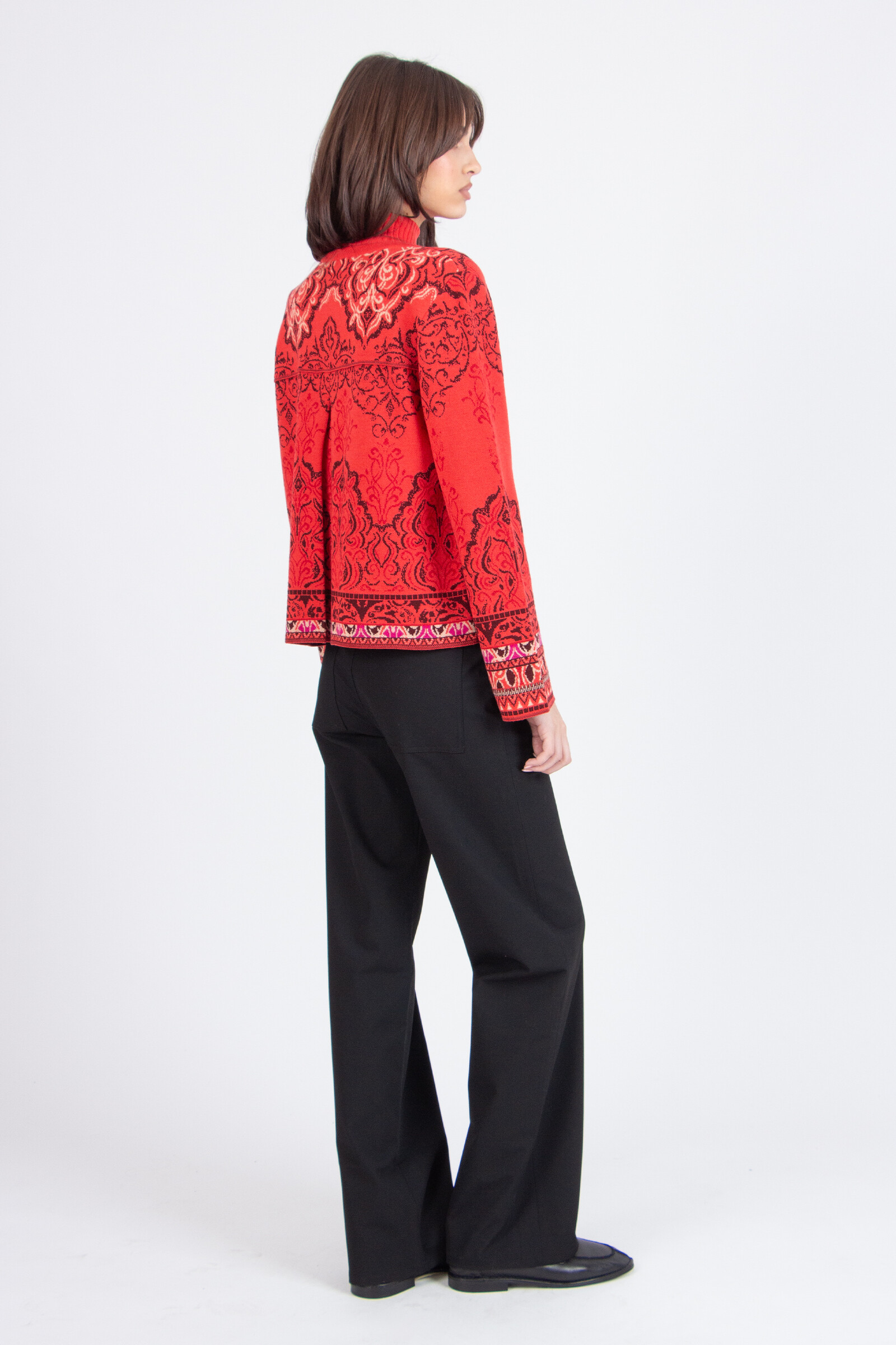 IVKO  Woman IVKO - Cardigan Ornament Pattern Coral | Feestelijk IVKO Vest van Wol met Ornamentpatroon