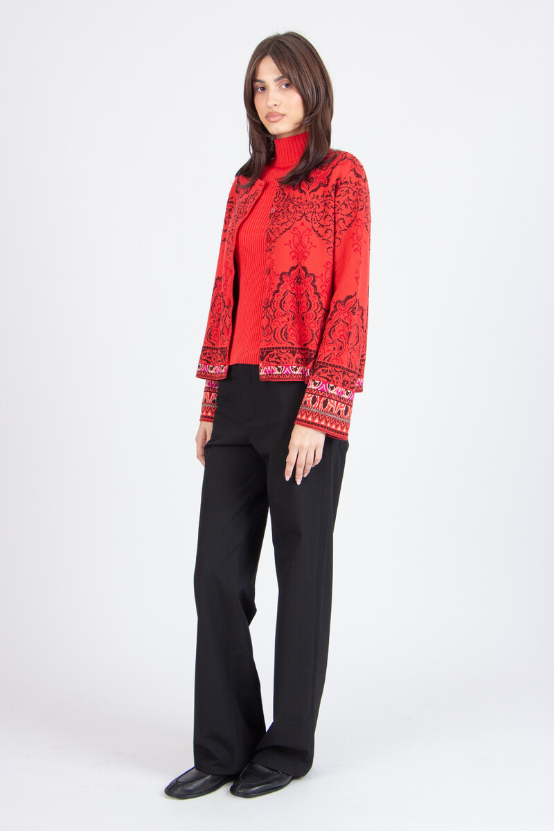 IVKO - Cardigan Ornament Pattern Coral | Gilet IVKO Festif en Laine à Ornements