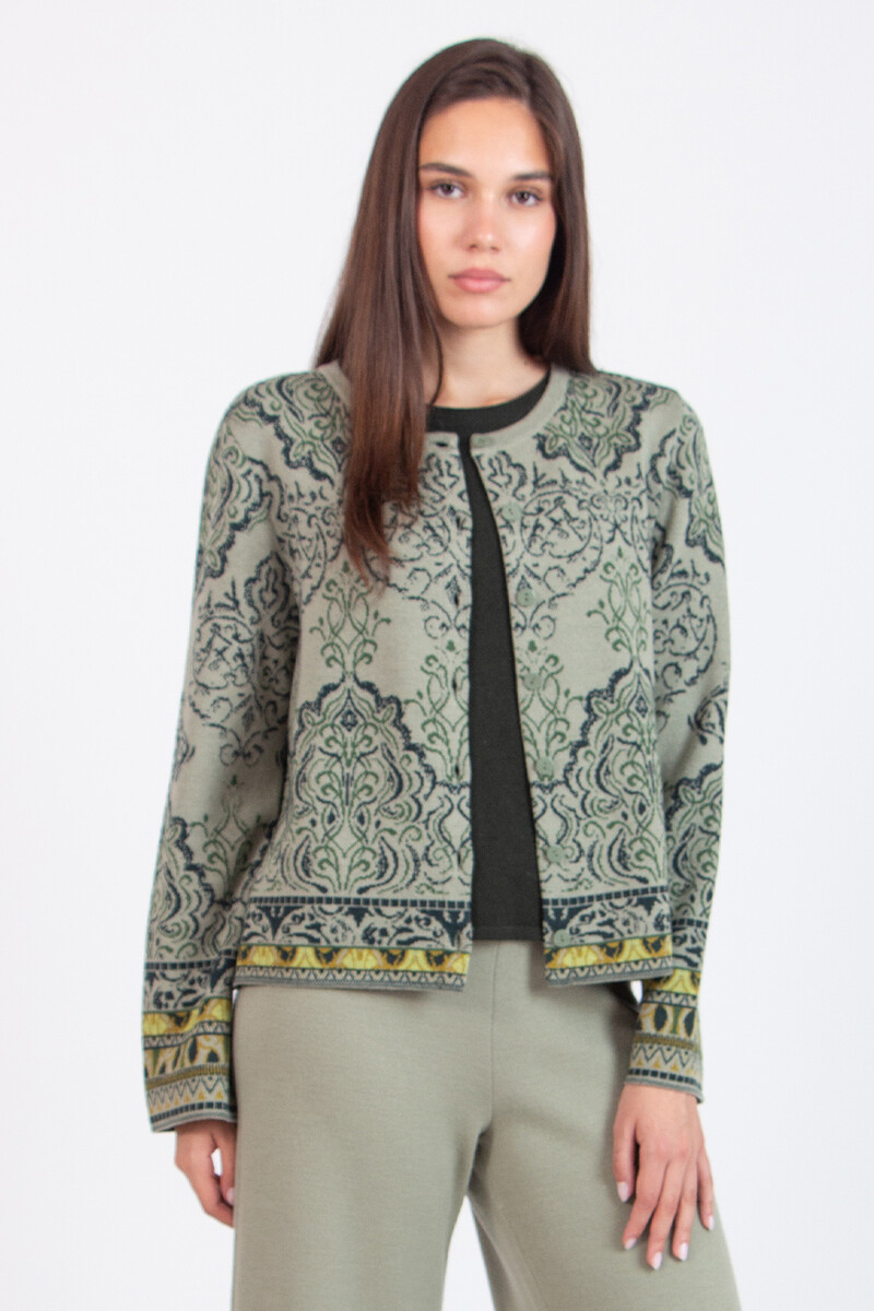 IVKO - Cardigan Ornament Pattern Salvia | Gilet IVKO Particulier en Laine avec Pli au Dos et Manches Amples