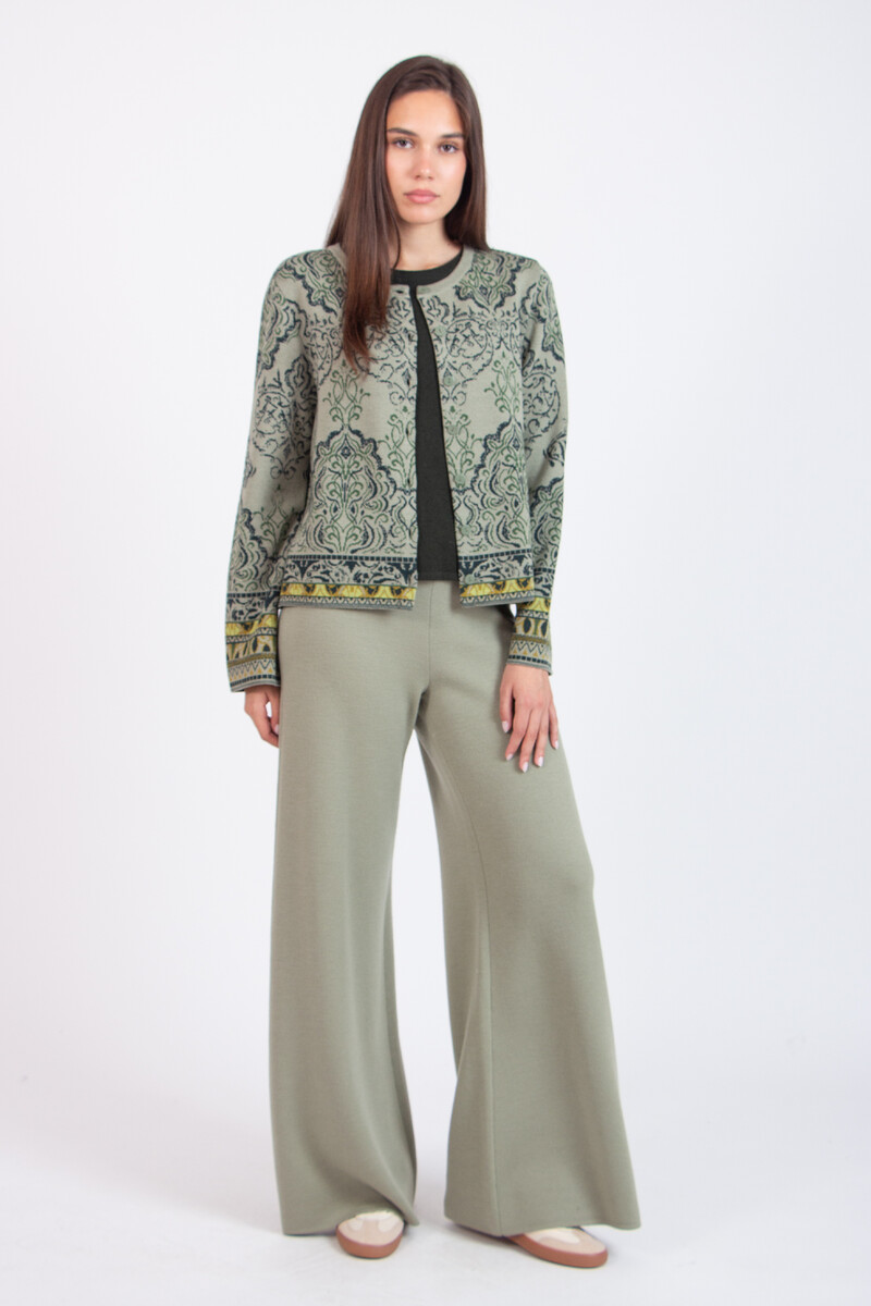 IVKO - Cardigan Ornament Pattern Salvia | Gilet IVKO Particulier en Laine avec Pli au Dos et Manches Amples