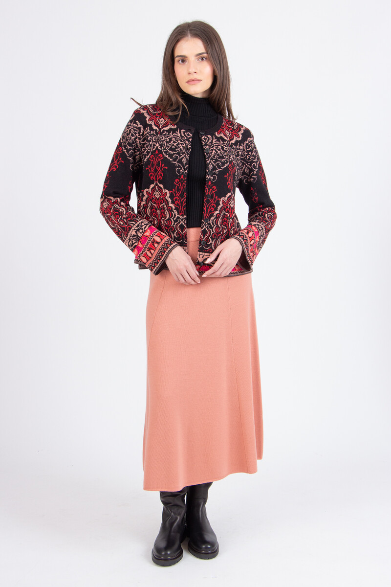 IVKO - Cardigan Ornament Pattern Chocolate Black | Spectaculair IVKO Vest van Wol met Koninklijke Ornamentpatronen