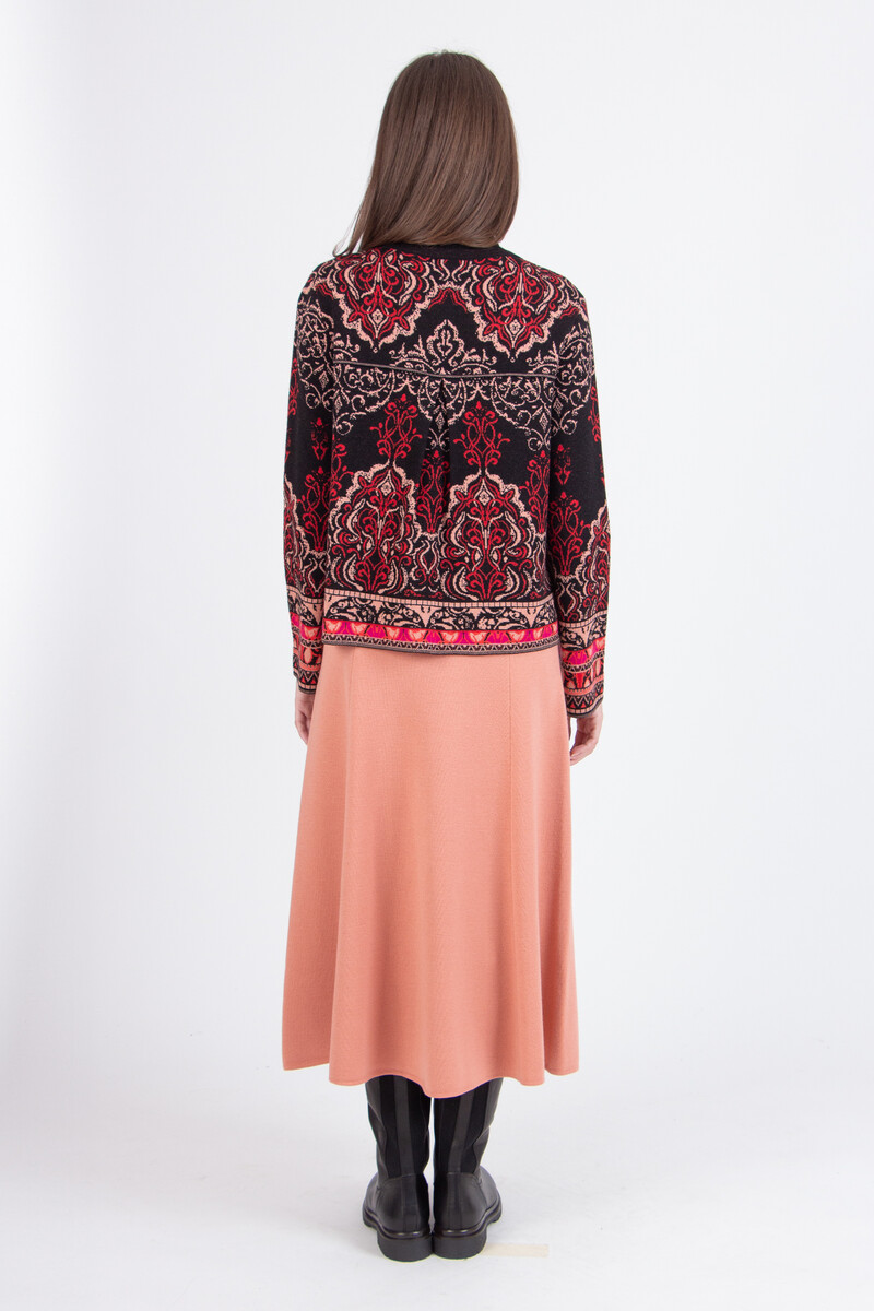 IVKO - Cardigan Ornament Pattern Chocolate Black | Spectaculaire Gilet IVKO en Laine avec Motifs Ornementaux Royaux