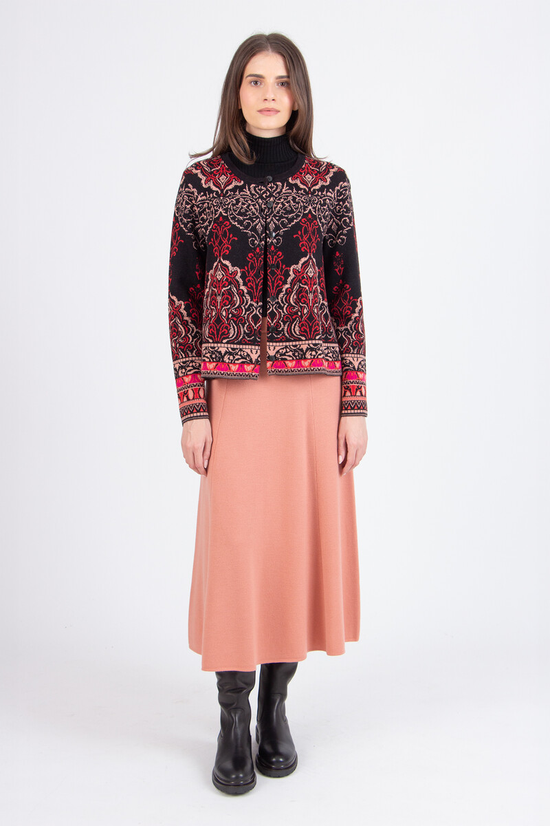 IVKO - Cardigan Ornament Pattern Chocolate Black | Spectaculair IVKO Vest van Wol met Koninklijke Ornamentpatronen