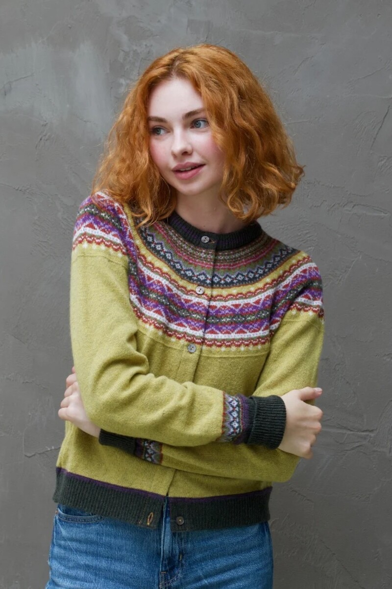 Eribé Alpine Short Cardigan Findhorn | Gelbe Damenstrickjacke 100% Merinowolle
