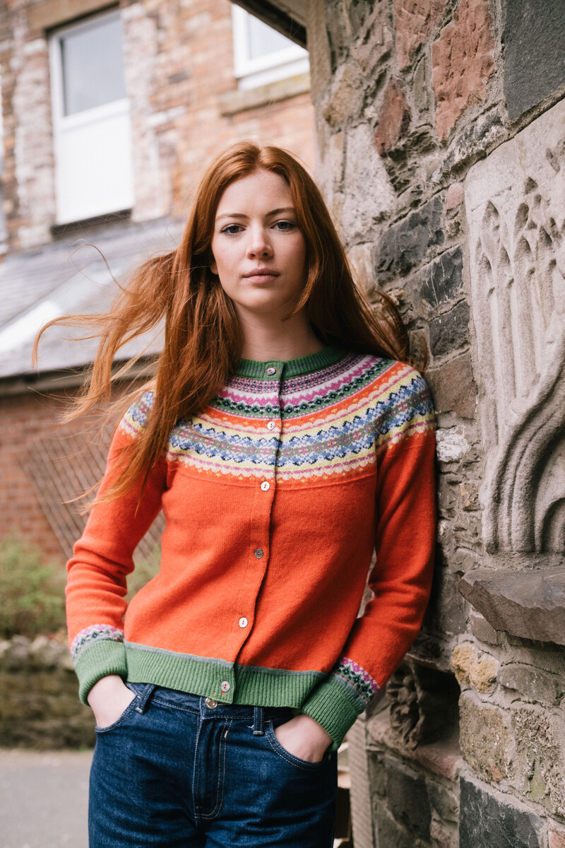 Eribé Alpine Short Cardigan Bellarose | Orange Damenstrickjacke 100% Merinowolle