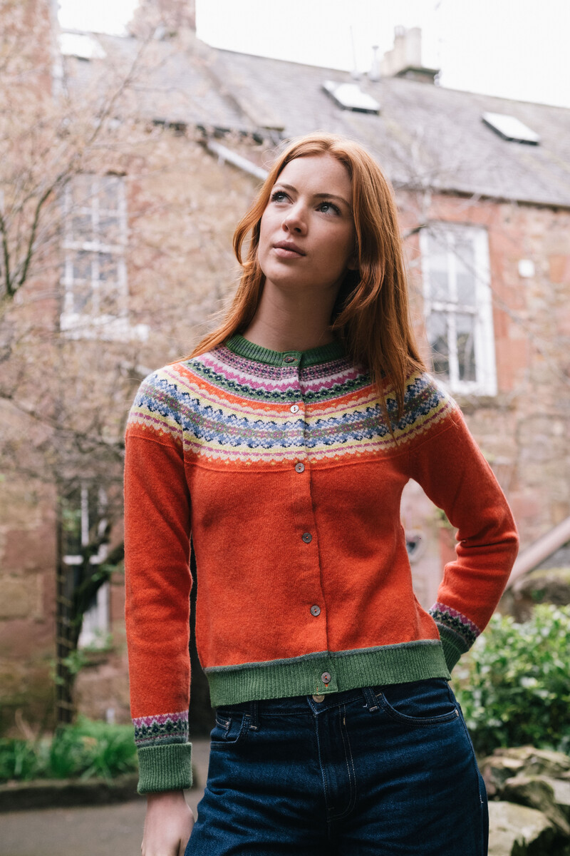 Eribé Alpine Short Cardigan Bellarose | Orange Damenstrickjacke 100% Merinowolle