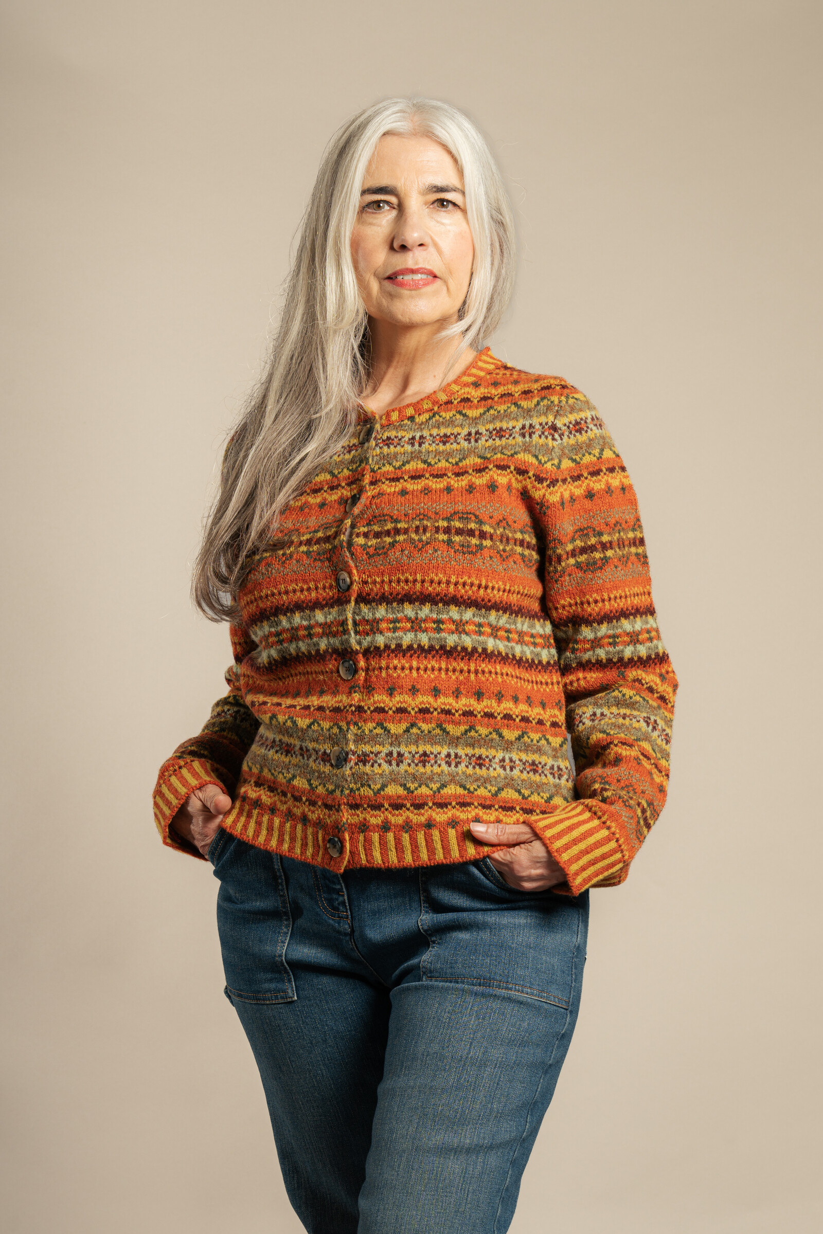 Eribé Eribé Westray Cardigan Banff | Orange Cardigan of 100% Shetland Wool