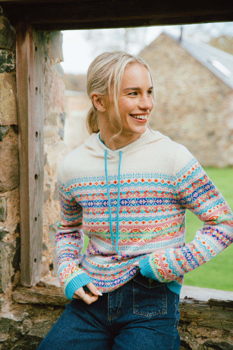 Eribé Kinross Hoody Sweater Mural | Colourful Sweater of 100% Lambswool