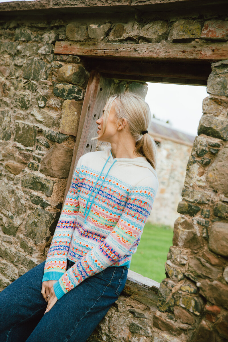 Eribé Kinross Hoody Sweater Mural | Colourful Sweater of 100% Lambswool