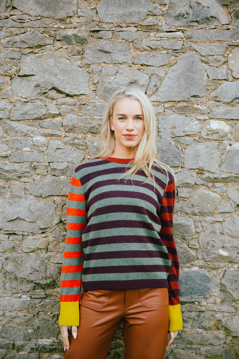Eribé Stobo Stripe Sweater Harissa | Pull Réversible en Laine d’Agneau