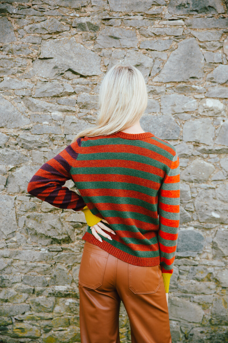 Eribé Stobo Stripe Sweater Harissa | Pull Réversible en Laine d’Agneau