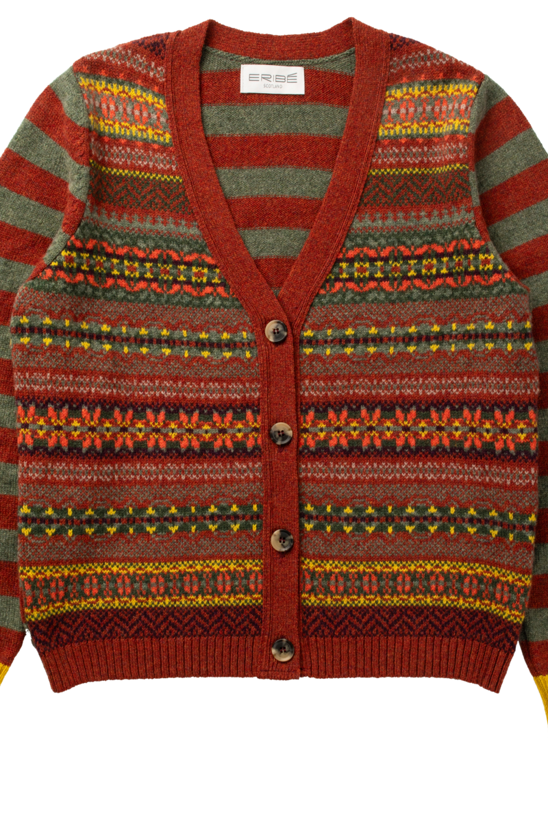 Eribé Stobo Fairisle V-Neck Cardigan Harissa | Cardigan of 100% Lambswool