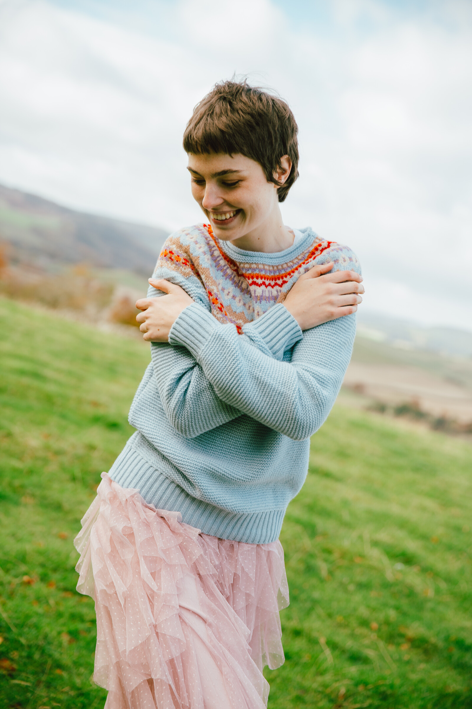Eribé Eribé Stoneybrek Sweater Cornflower | Blauwe Trui met Fairisle Patroon van Merinowol