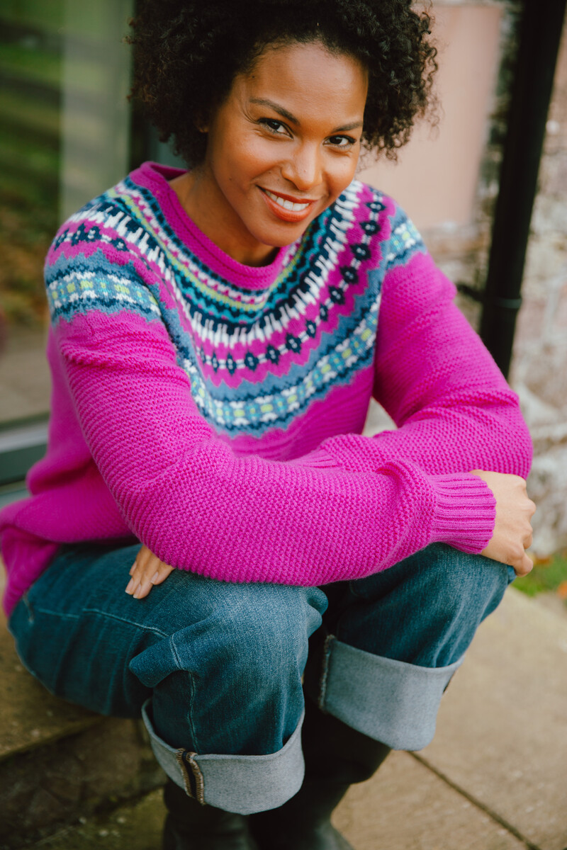 Eribé Stoneybrek Sweater Sweet Pea | Roze Trui met Fairisle Patroon van Merinowol