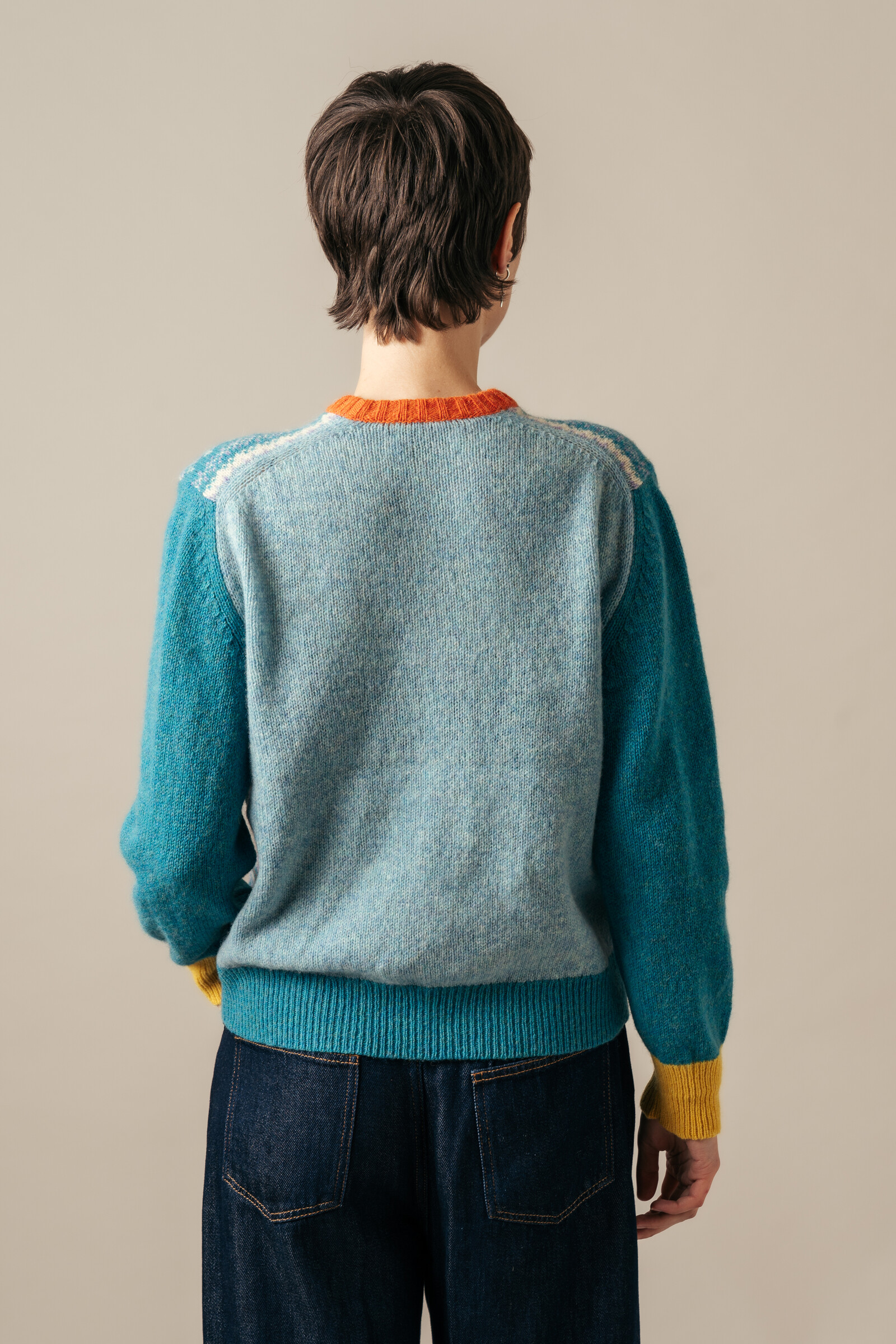 Eribé Eribé Westray Block Sweater Strachan | Trui met Colour Blocking en Fair Isle Patroon