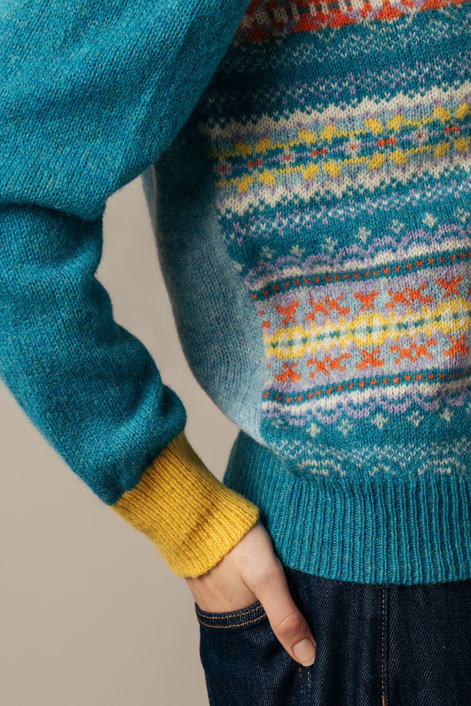Eribé Eribé Westray Block Sweater Strachan | Sweater with Colour Blocking and Fair Isle Pattern